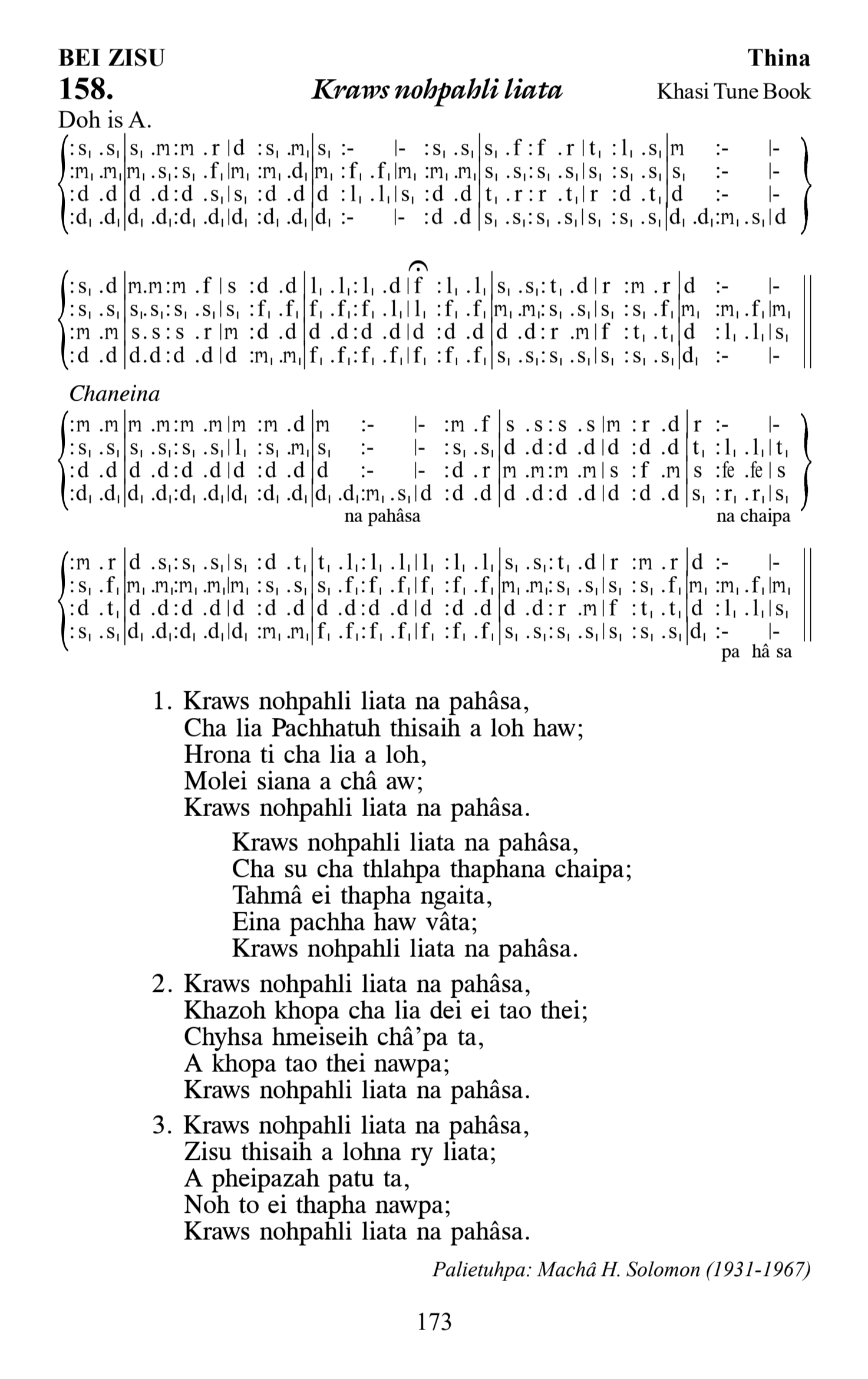 Hymn 158, “Kraws nohpahli liata”, Edition 13