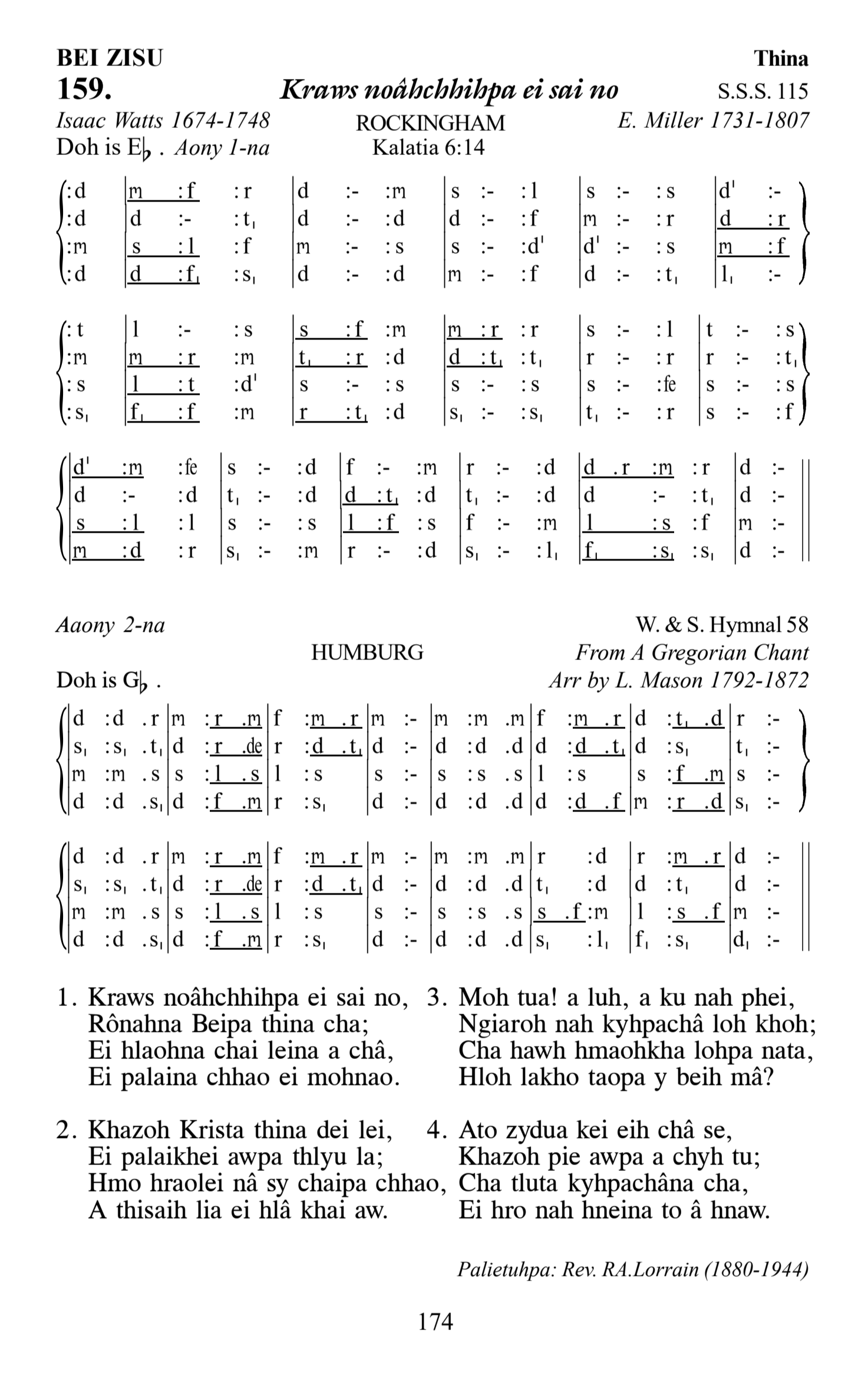 Hymn 159, “Kraws noâhchhihpa ei sai no”, Edition 13