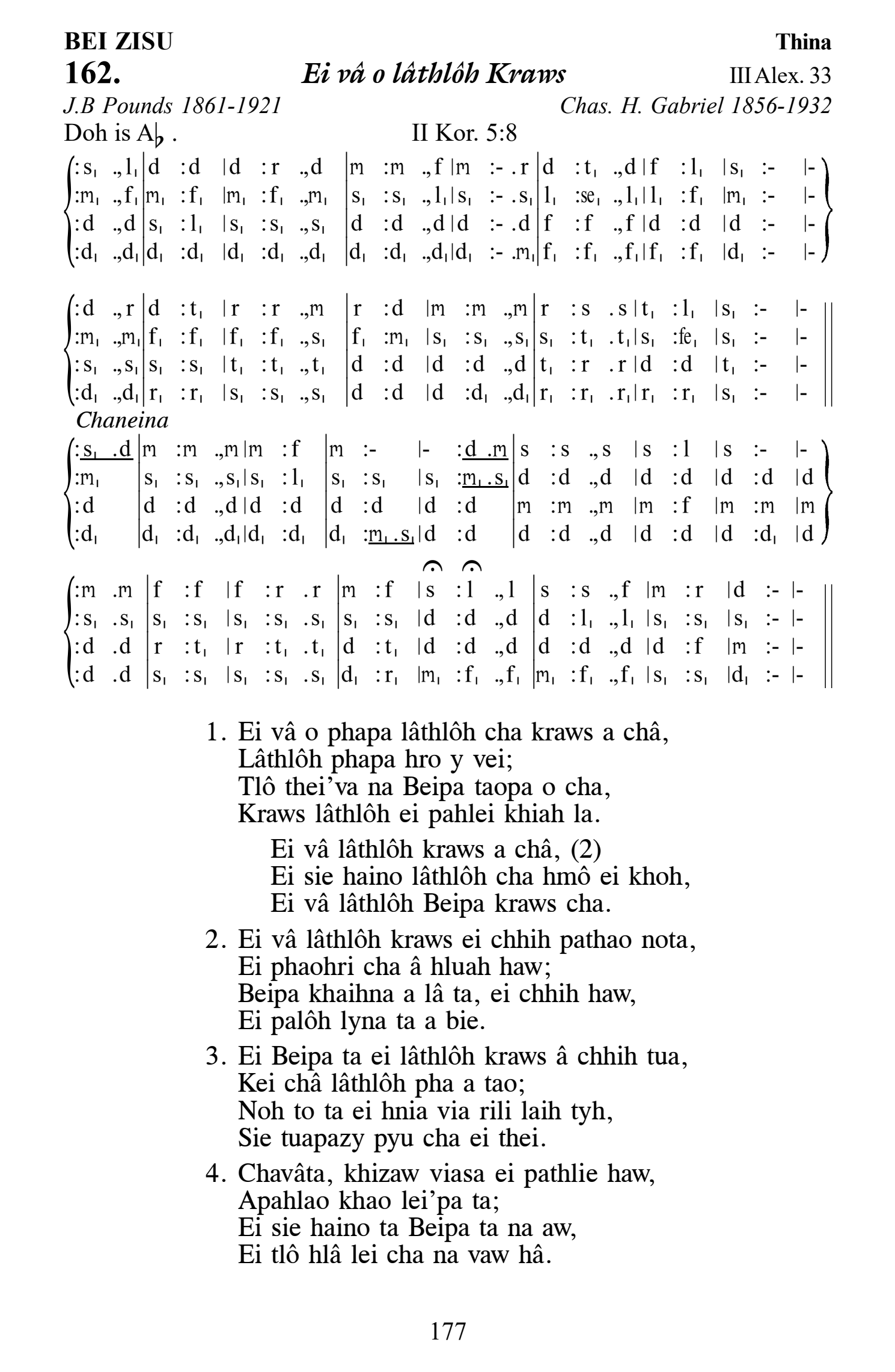 Hymn 162, “Ei vâ o lâthlôh Kraws”, Edition 13