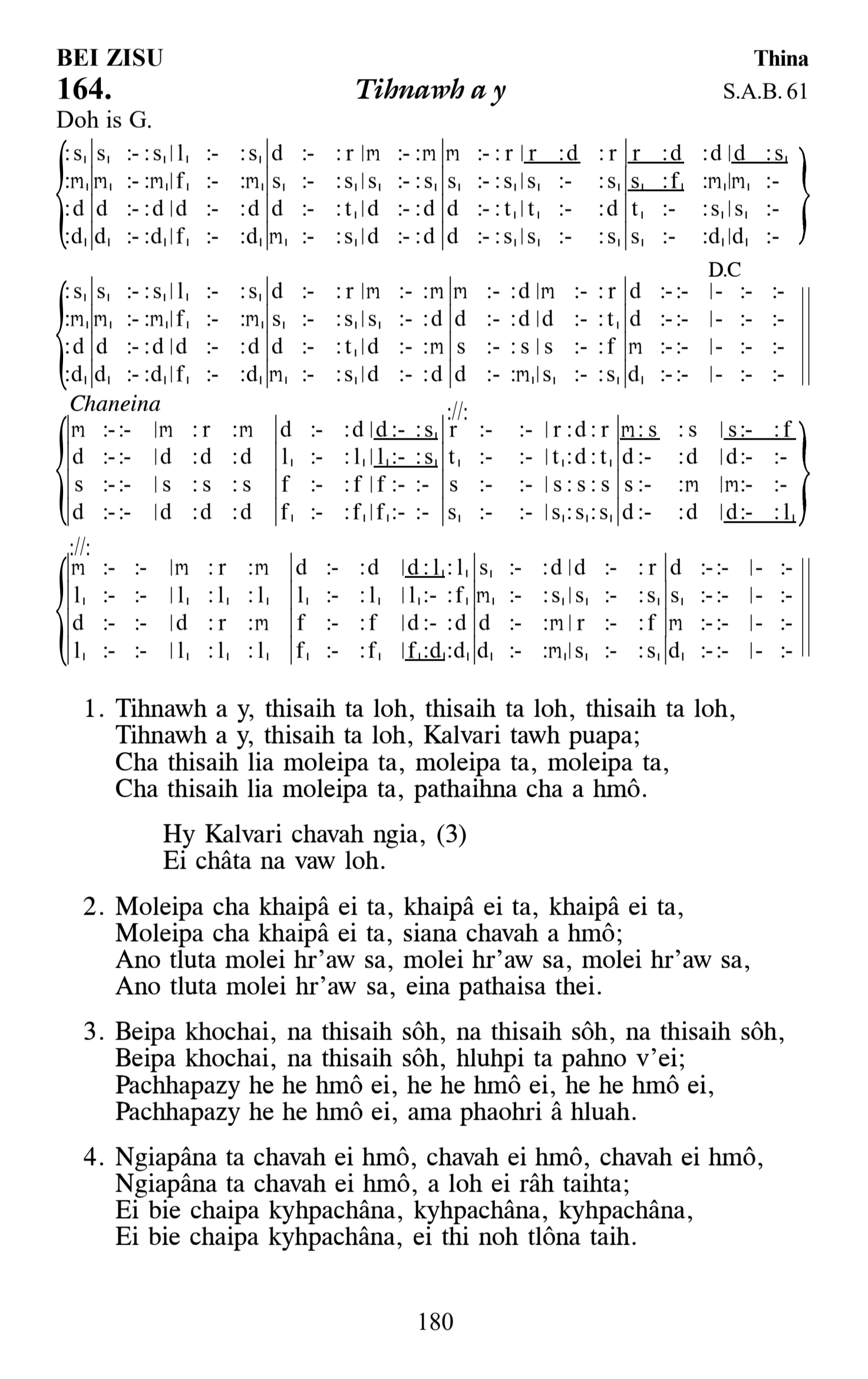 Hymn 164, “Tihnawh a y”, Edition 13