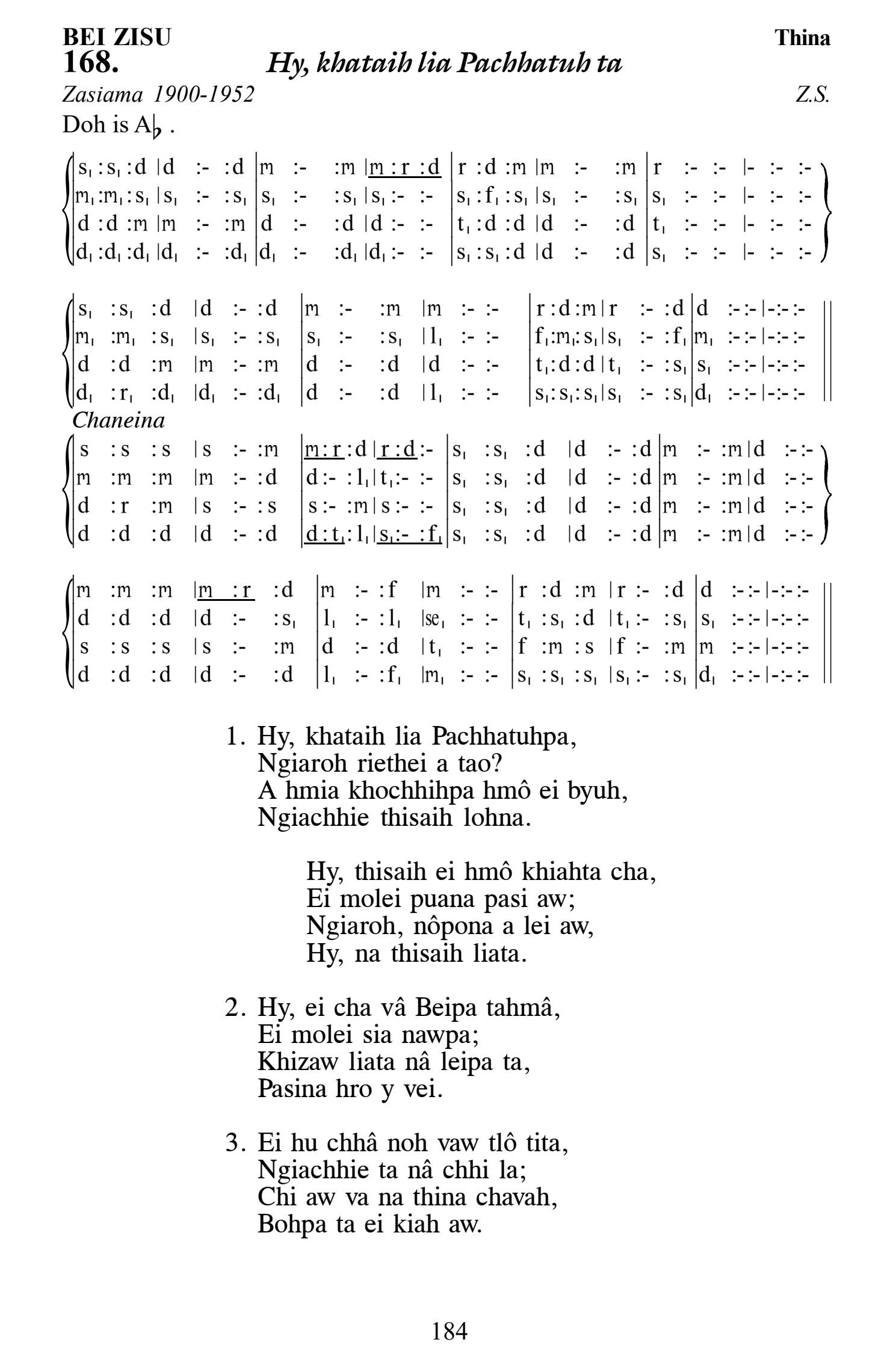 Hymn 168, “Hy, khataih lia Pachhatuh ta”, Edition 13