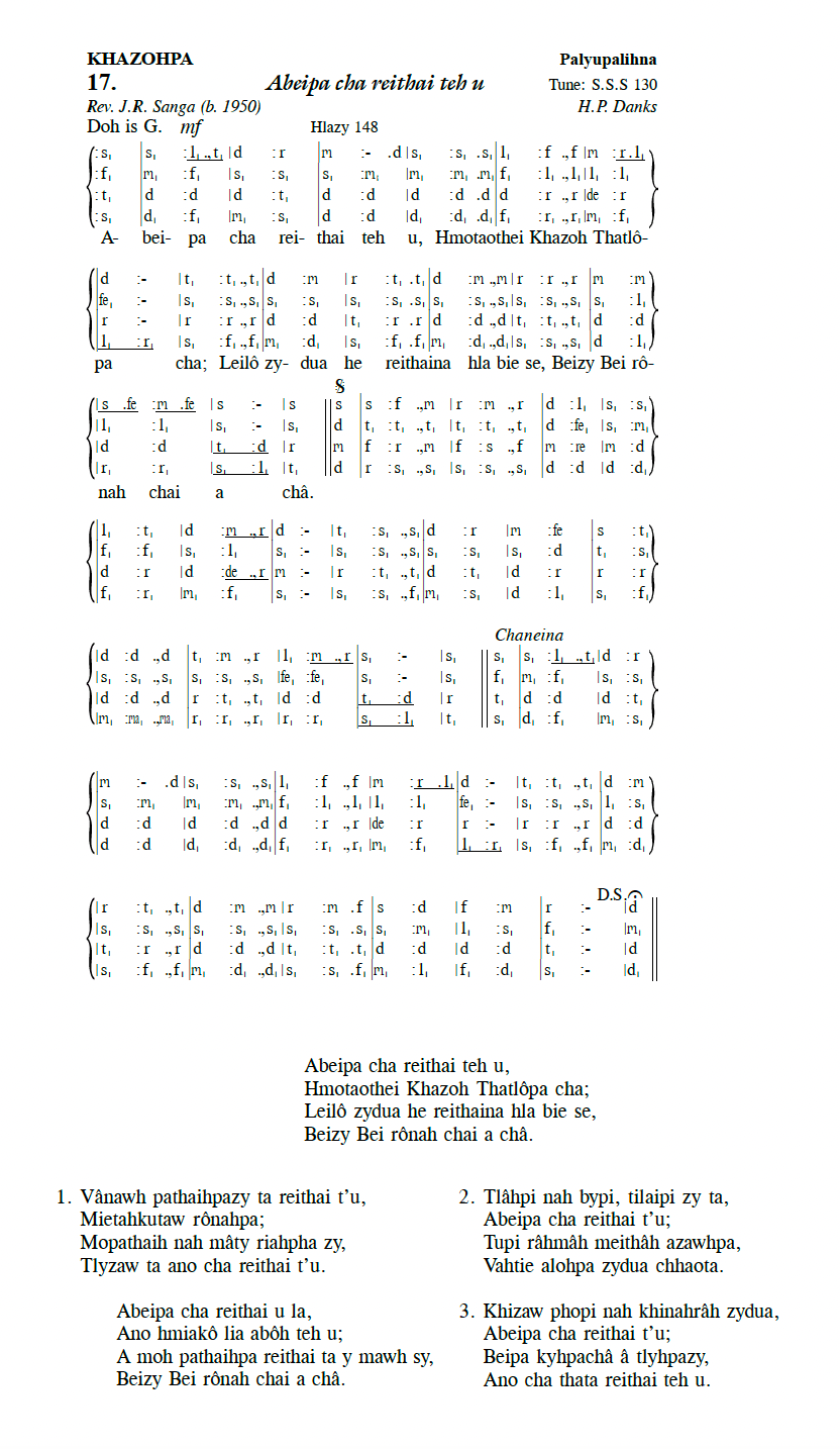 Hymn 17, “Abeipa cha reithai teh u”, Edition 13