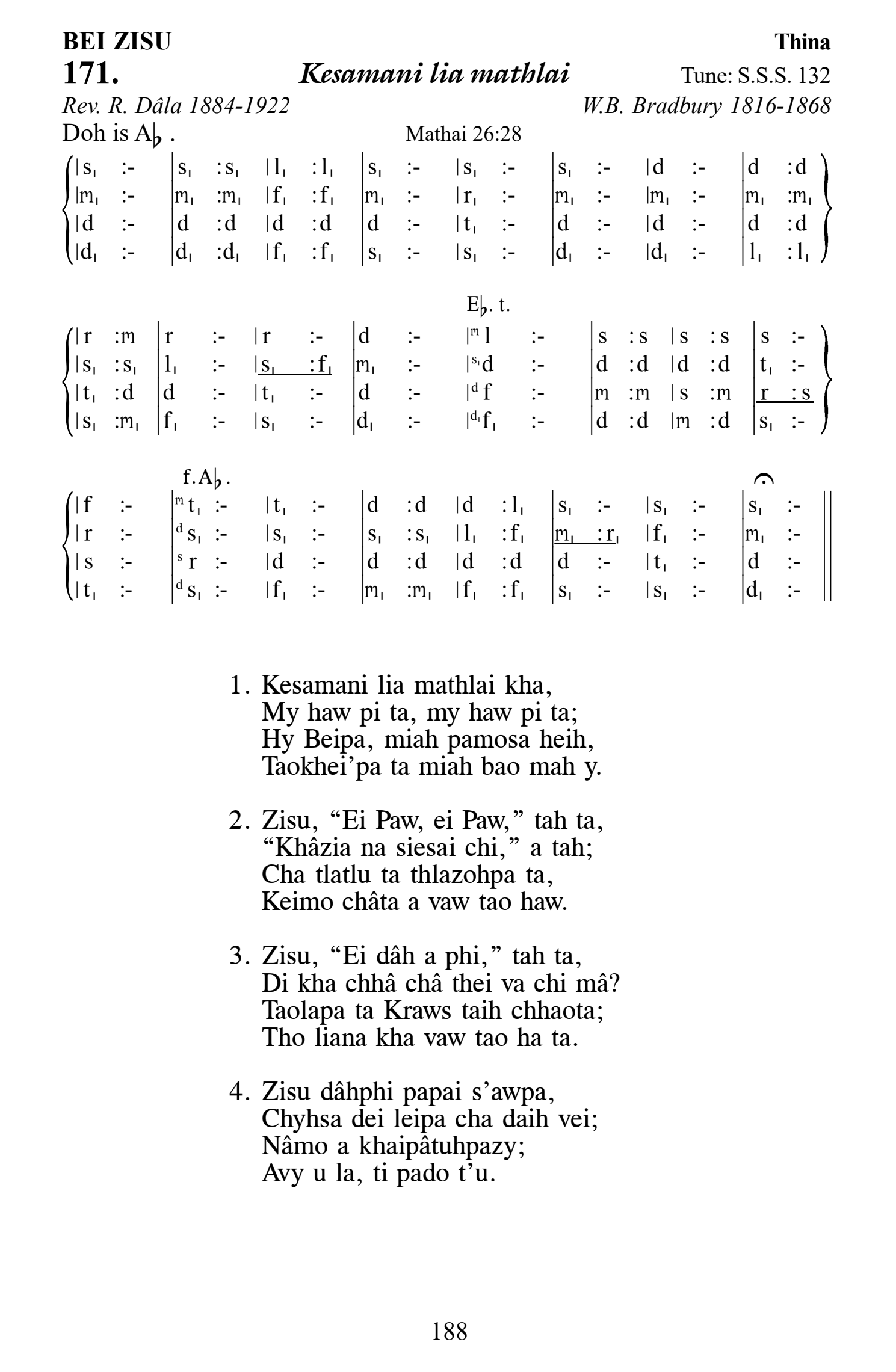 Hymn 171, “Kesamani lia mathlai”, Edition 13