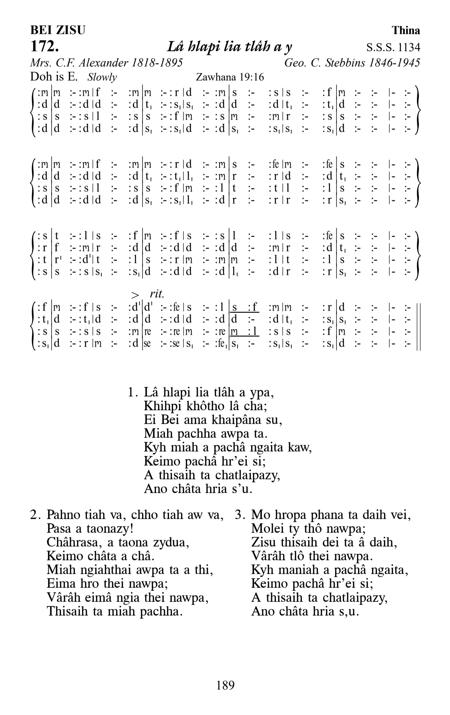 Hymn 172, “Lâ hlapi lia tlâh a y”, Edition 13