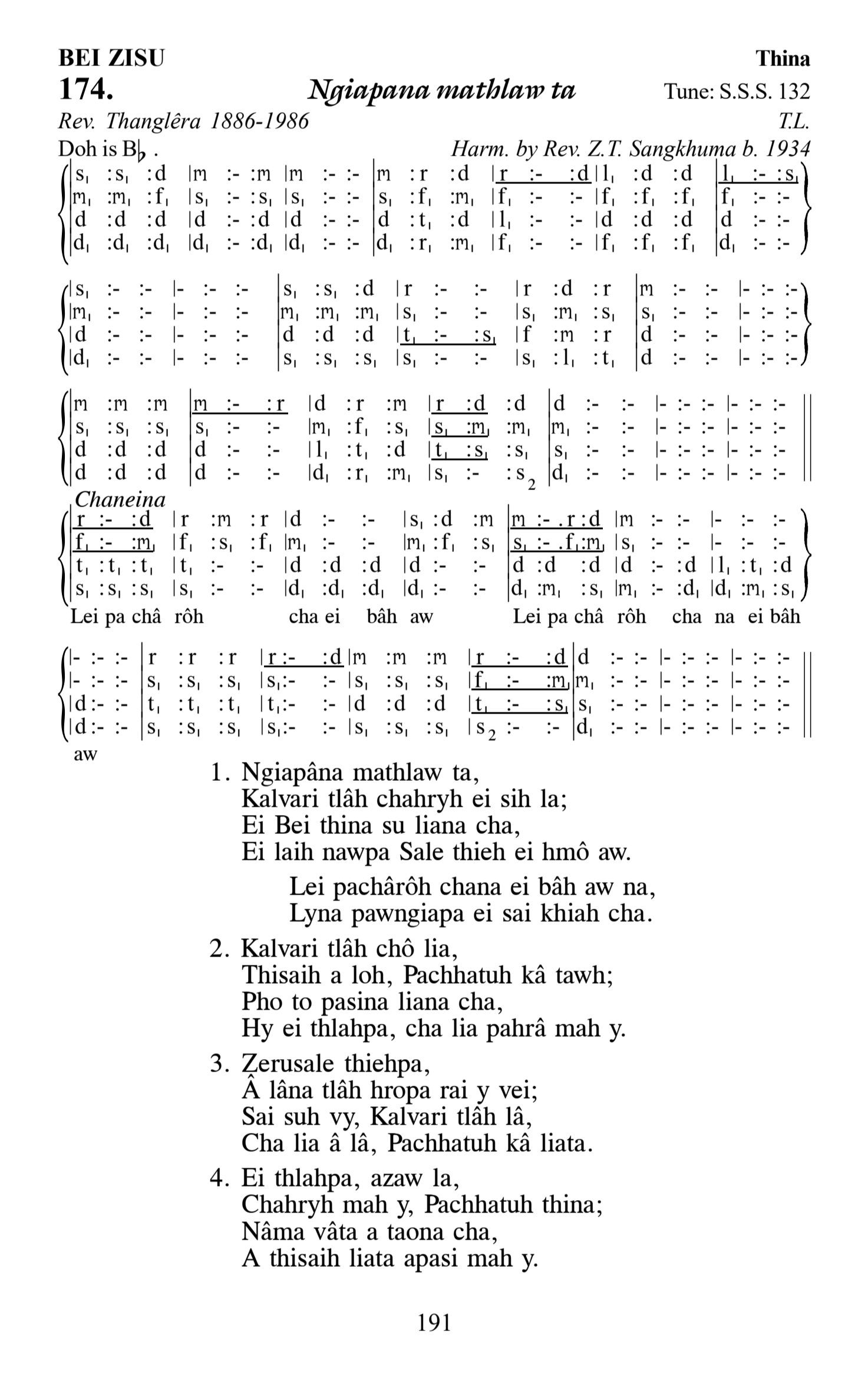 Hymn 174, “Ngiapana mathlaw ta”, Edition 13