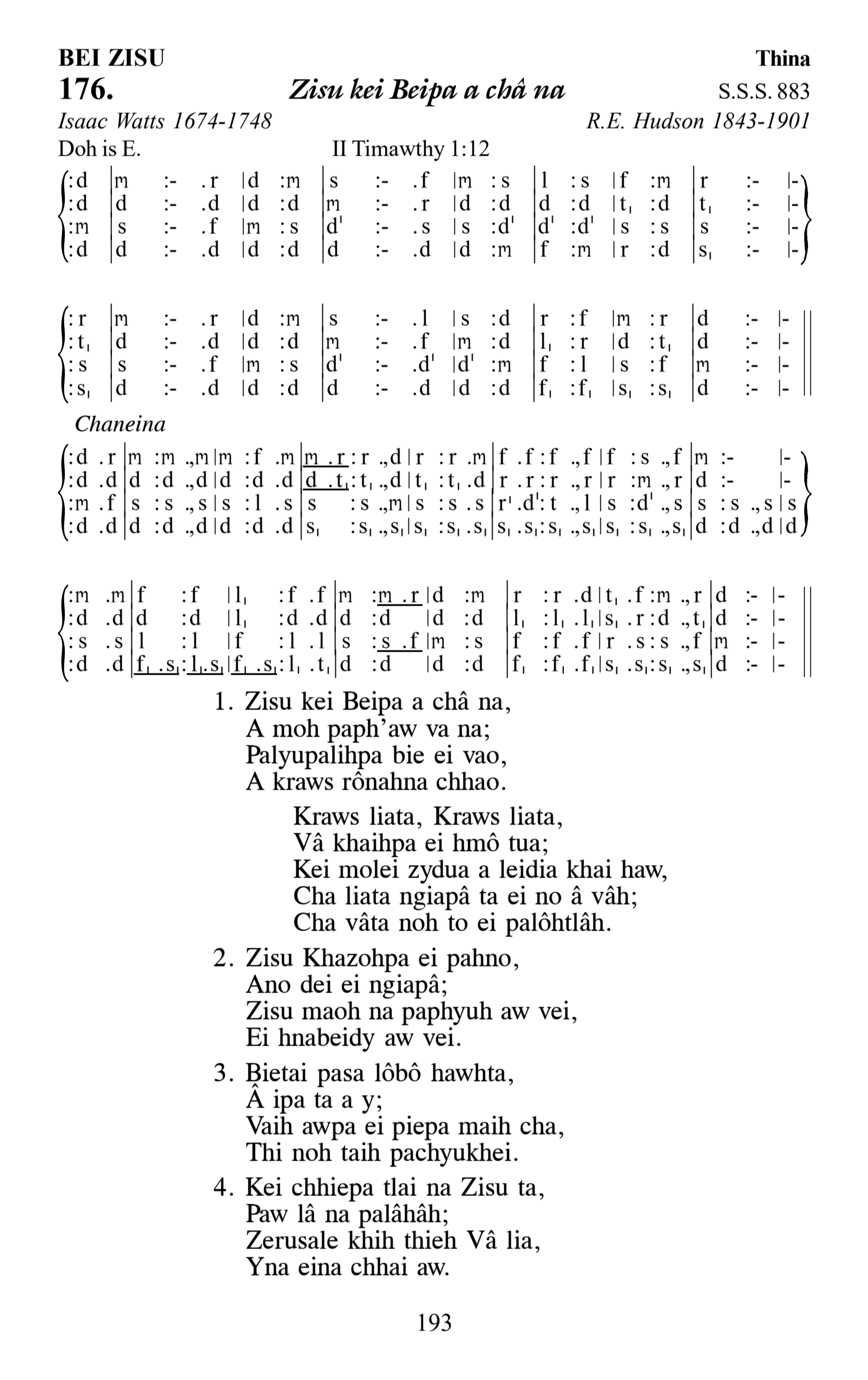 Hymn 176, “Zisu kei Beipa a châ na”, Edition 13