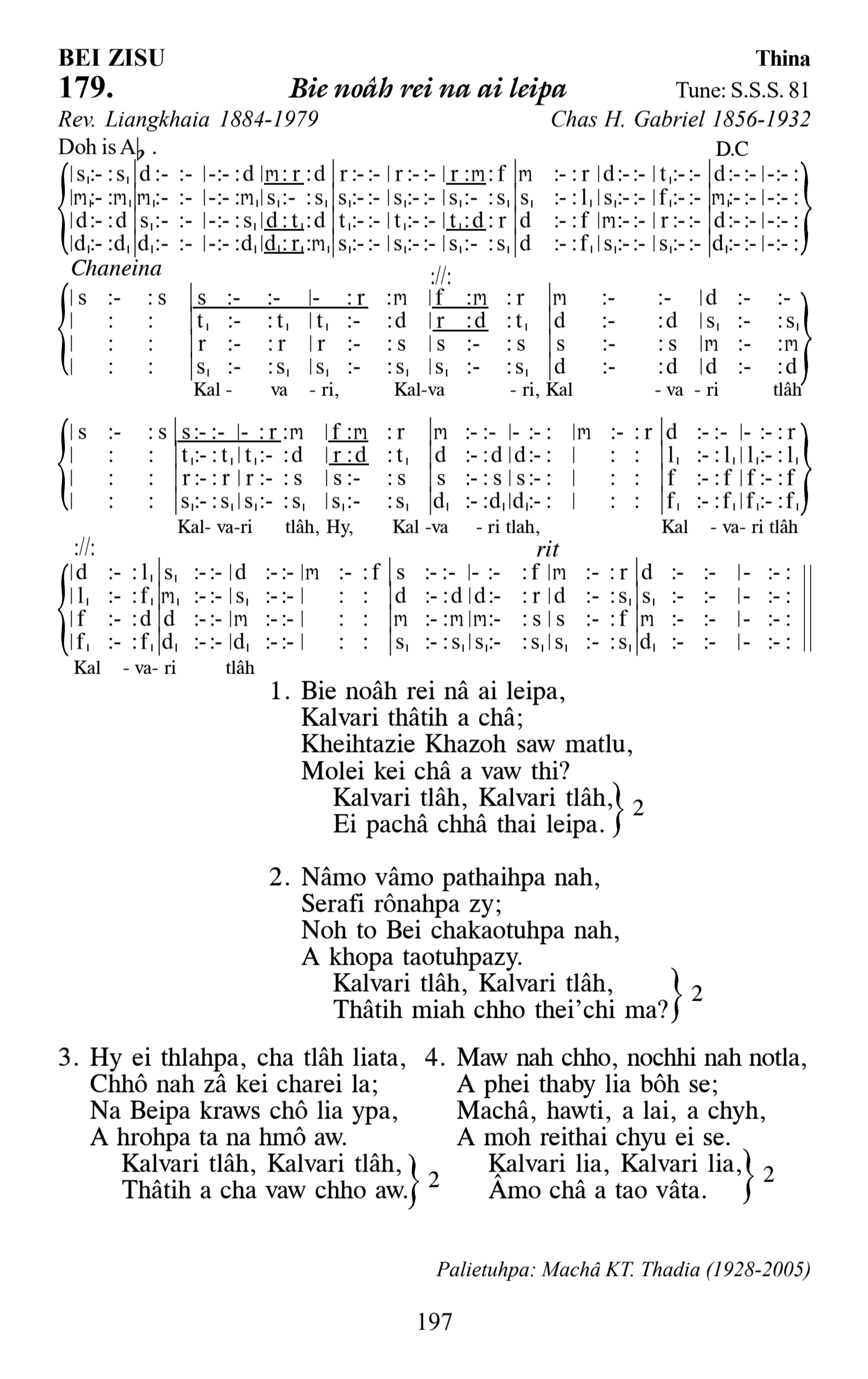 Hymn 179, “Bie noâh rei na ai leipa”, Edition 13