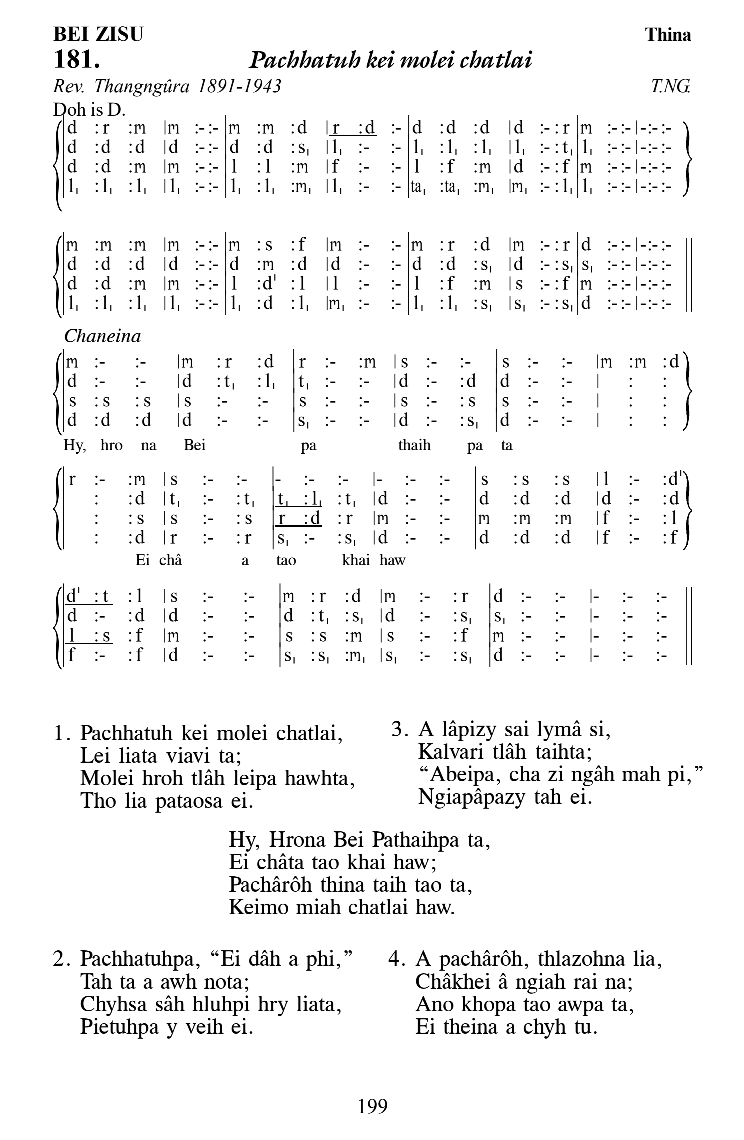 Hymn 181, “Pachhatuh kei molei chatlai”, Edition 13