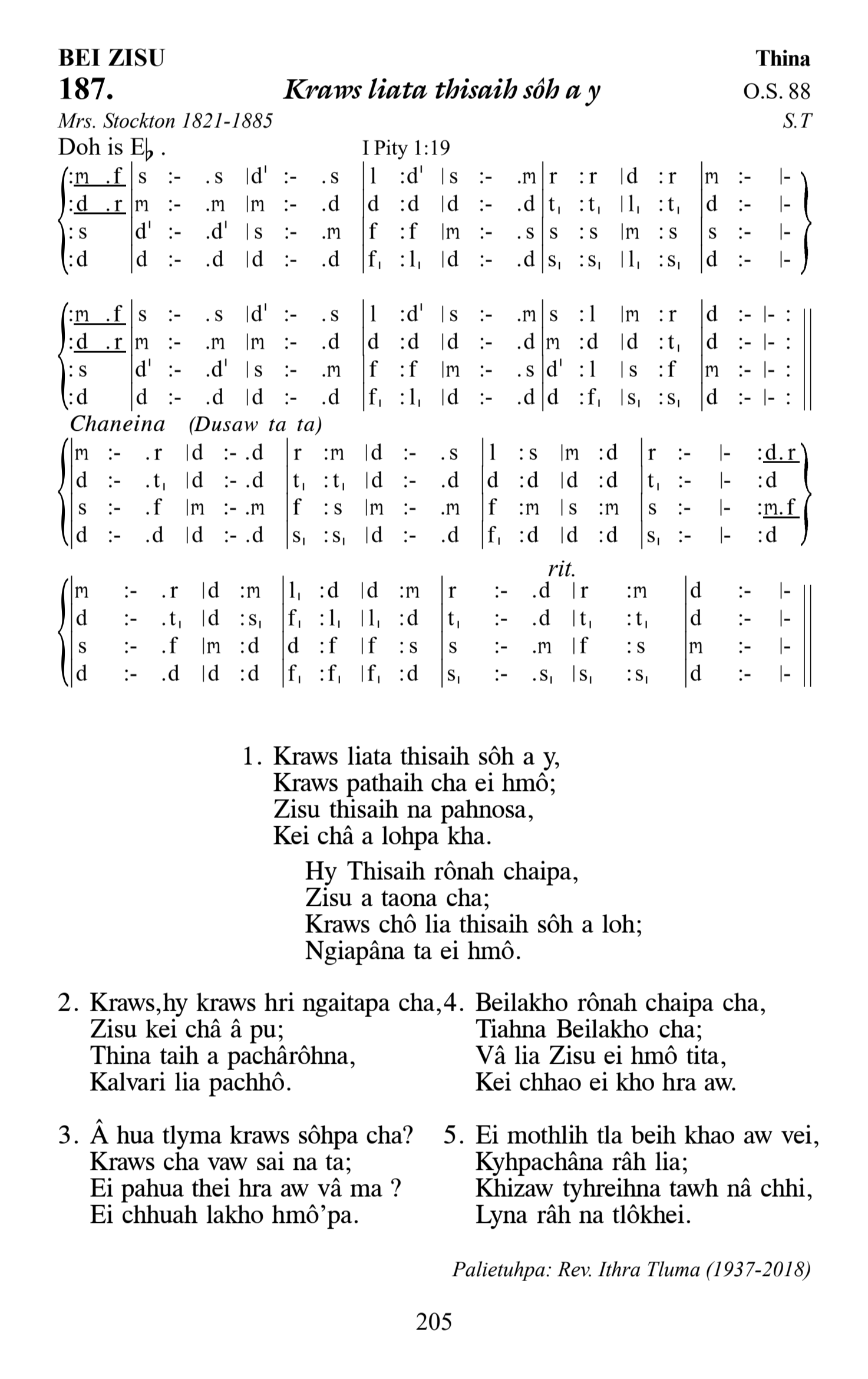 Hymn 187, “Kraws liata thisaih sôh a y”, Edition 13