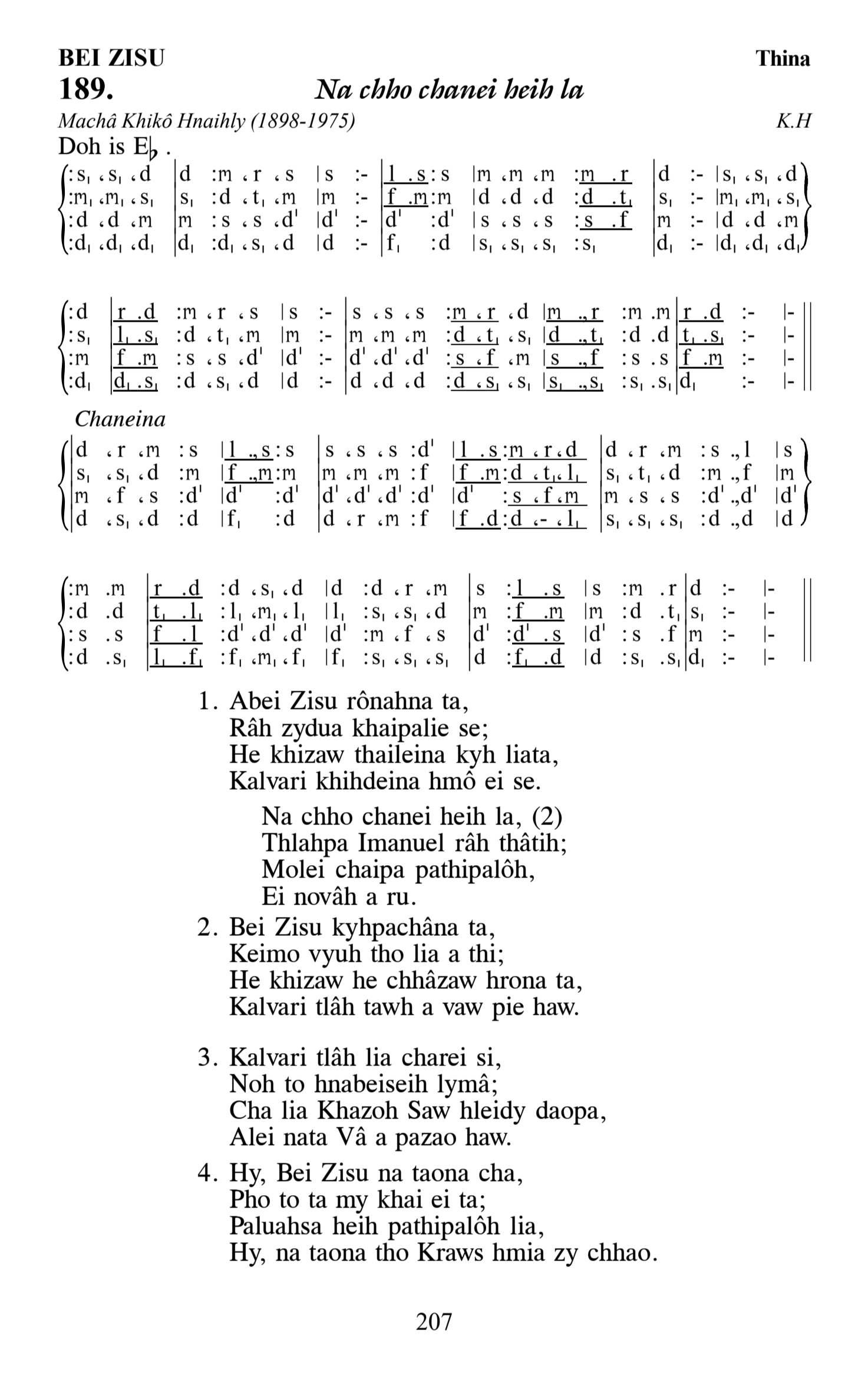Hymn 189, “Na chho chanei heih la”, Edition 13