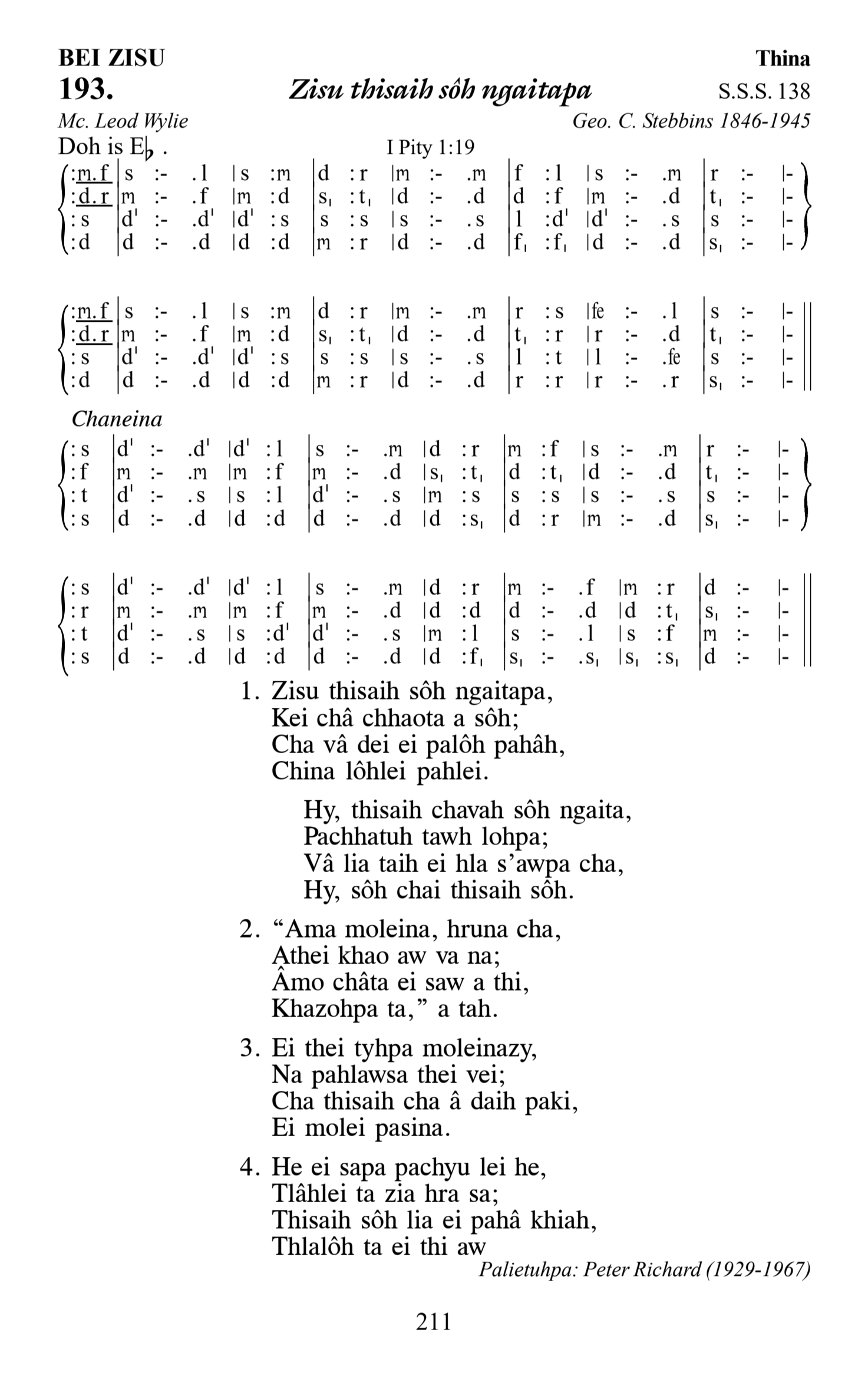 Hymn 193, “Zisu thisaih sôh ngaitapa”, Edition 13