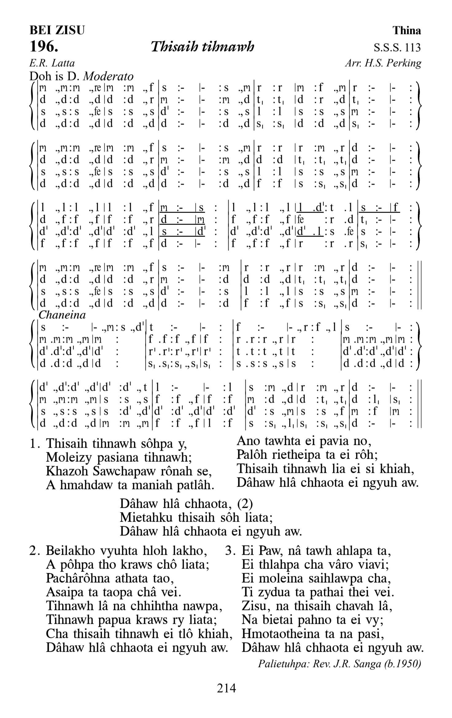 Hymn 196, “Thisaih tihnawh”, Edition 13