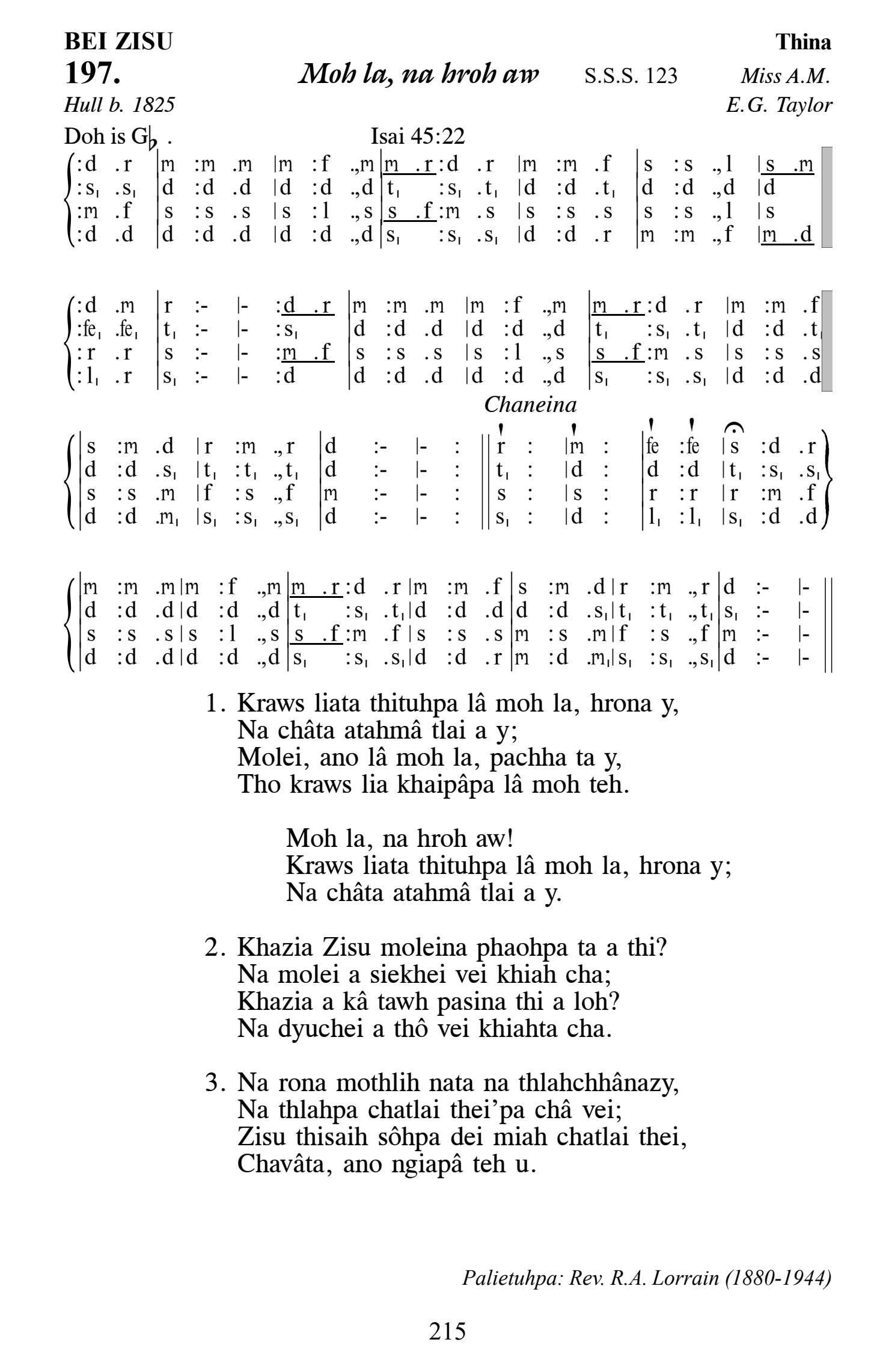 Hymn 197, “Moh la, na hroh aw”, Edition 13