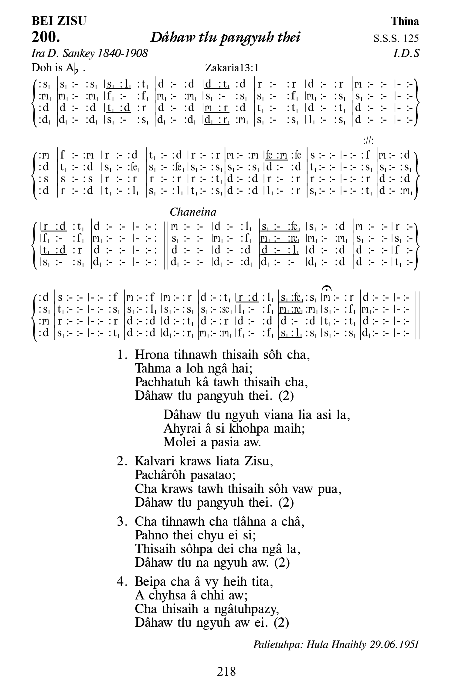 Hymn 200, “Dâhaw tlu pangyuh thei”, Edition 13