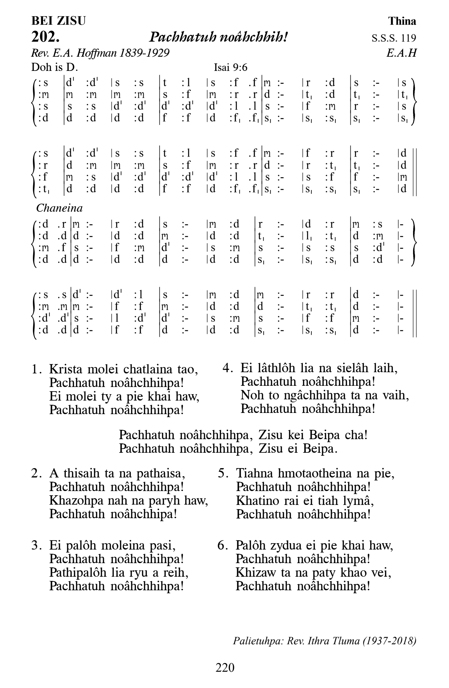 Hymn 202, “Pachhatuh noâhchhih!”, Edition 13