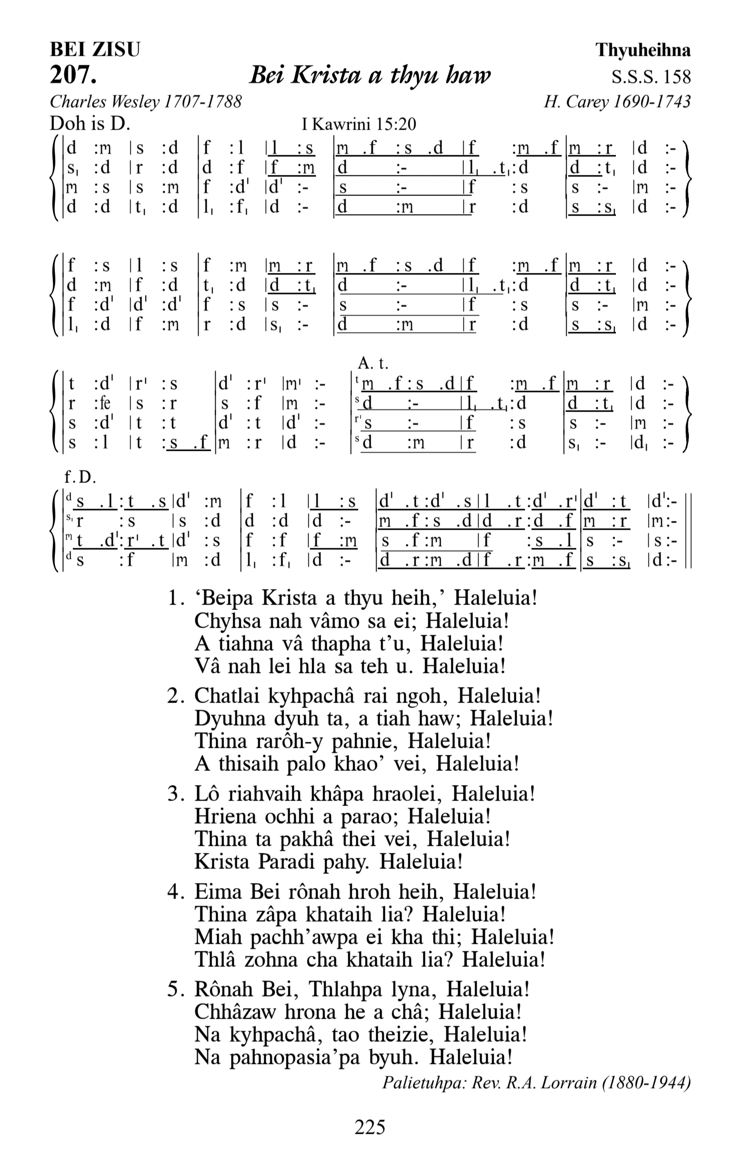 Hymn 207, “Bei Krista a thyu haw”, Edition 13