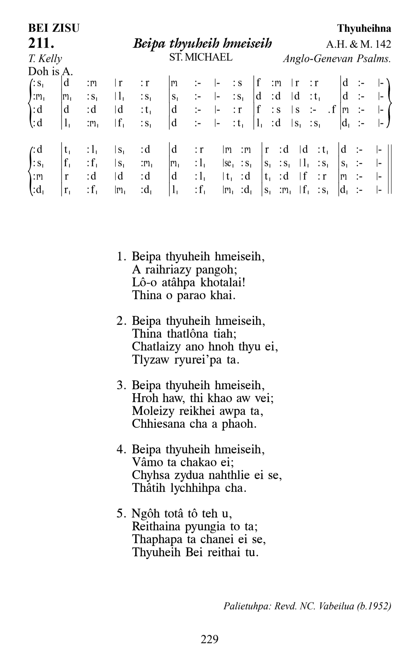 Hymn 211, “Beipa thyuheih hmeiseih”, Edition 13