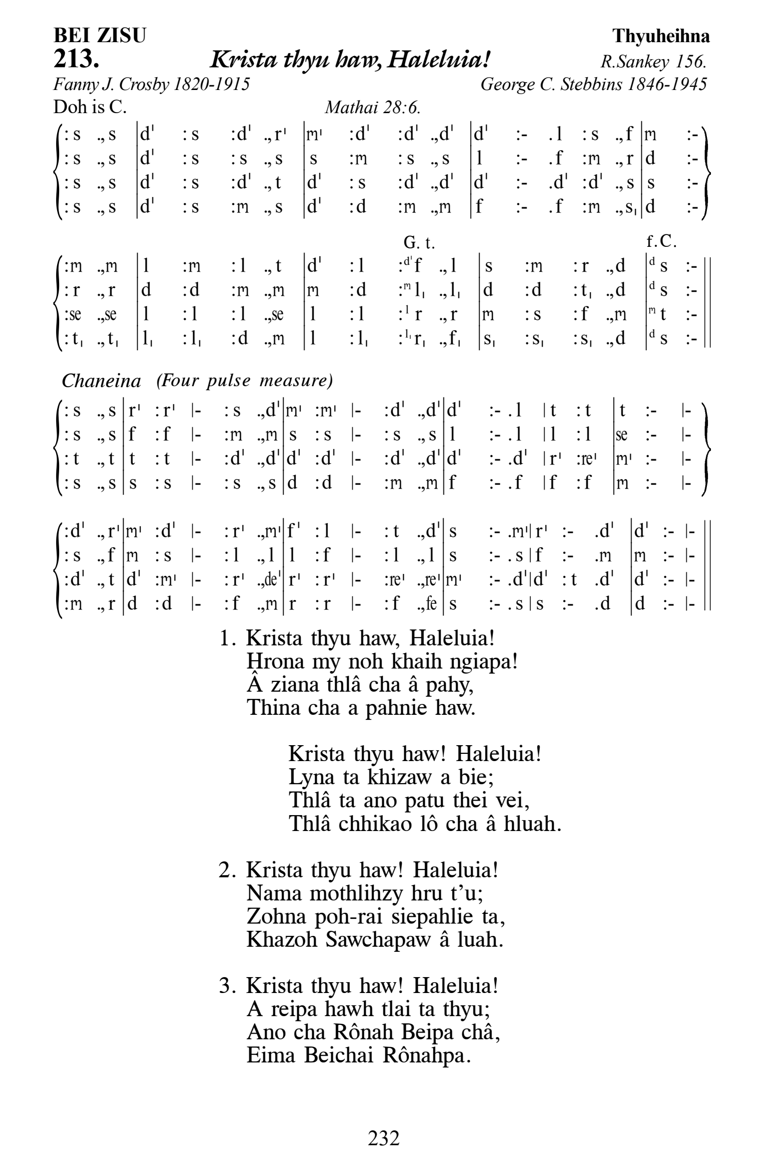 Hymn 213, “Krista thyu haw, Haleluia!”, Edition 13