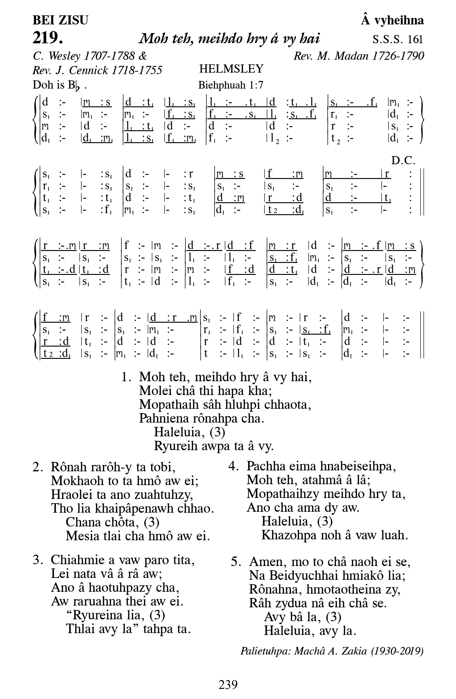 Hymn 219, “Moh teh, meihdo hry â vy hai”, Edition 13