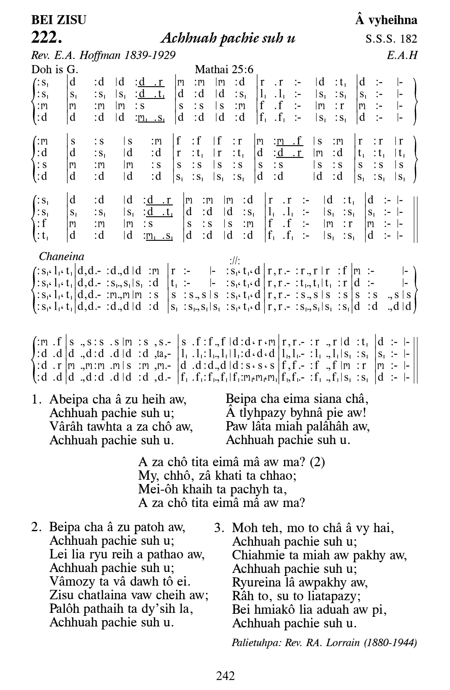 Hymn 222, “Achhuah pachie suh u”, Edition 13