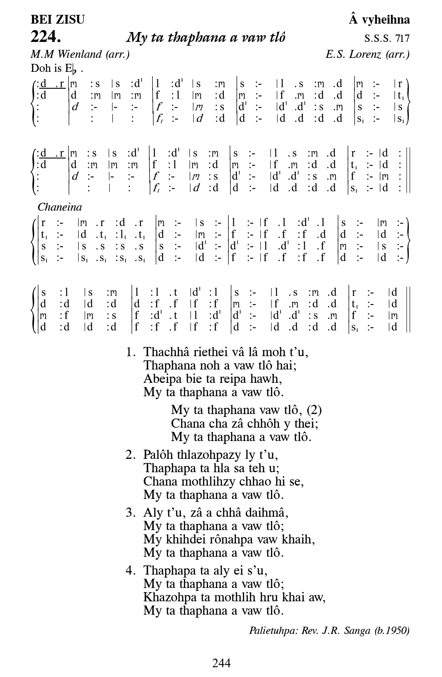 Hymn 224, “My ta thaphana a vaw tlô”, Edition 13
