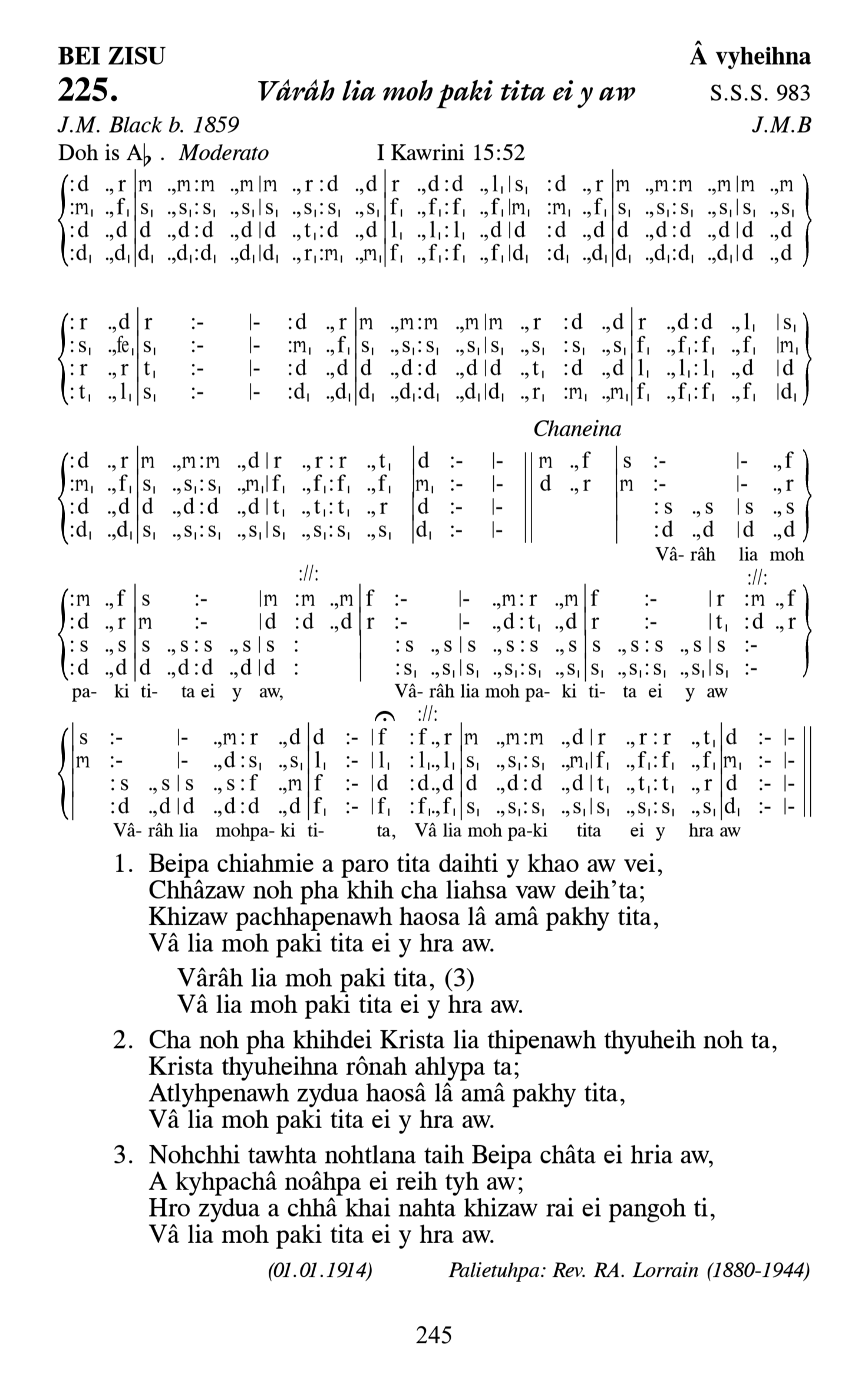 Hymn 225, “Vârâh lia moh paki tita ei y aw”, Edition 13