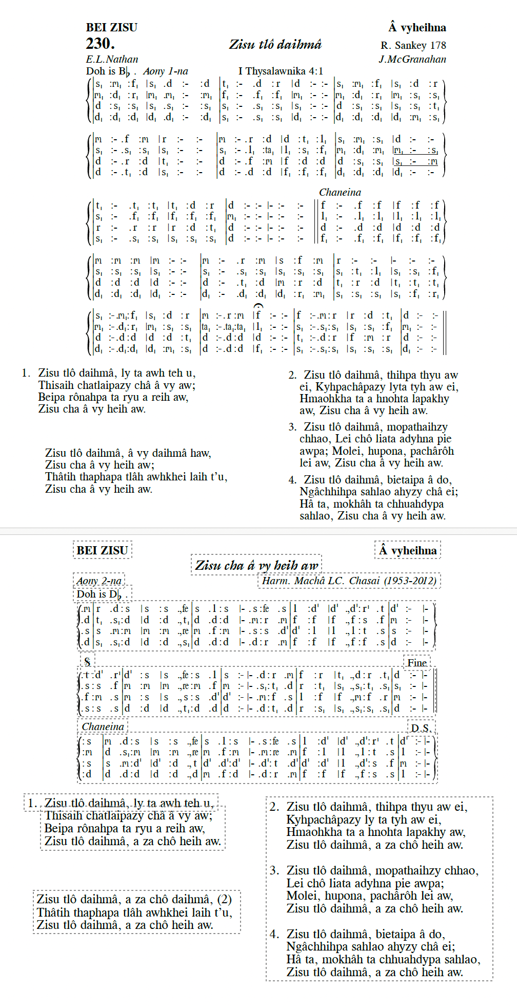 Hymn 230, “Zisu tlô daihmâ”, Edition 13