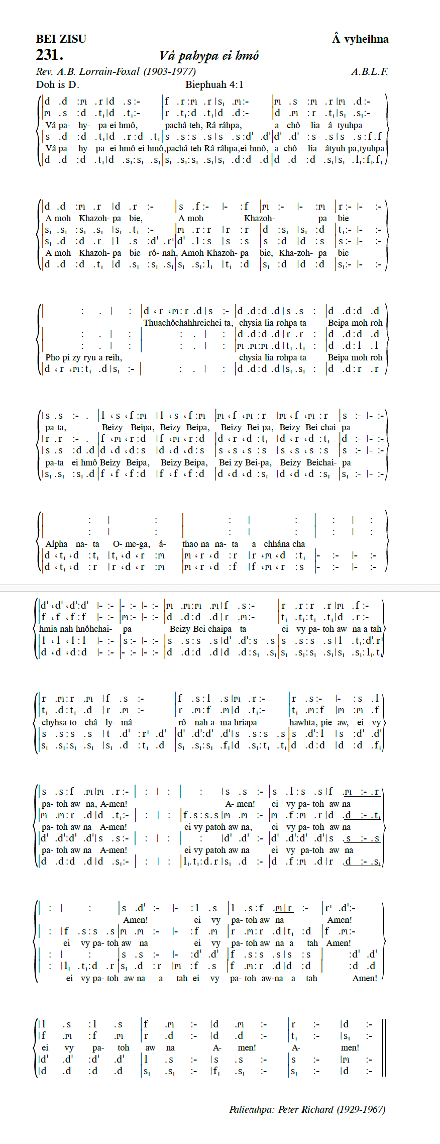 Hymn 231, “Vâ pahypa ei hmô”, Edition 13