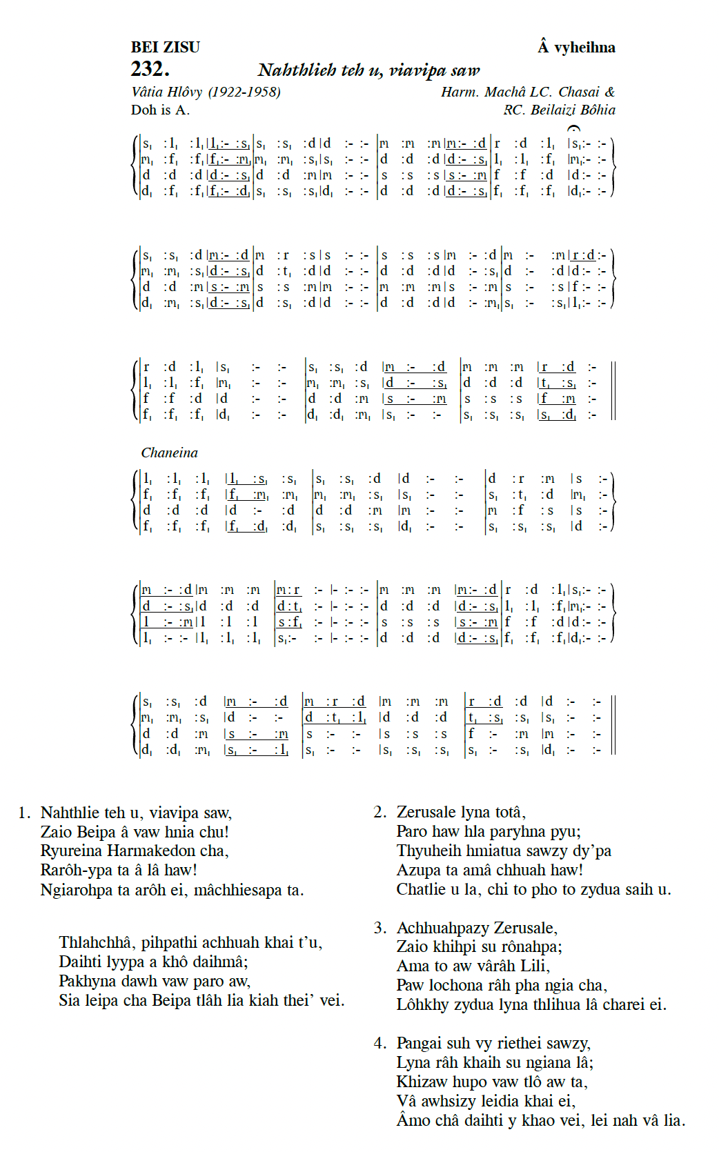 Hymn 232, “Nahthlieh teh u, viavipa saw”, Edition 13