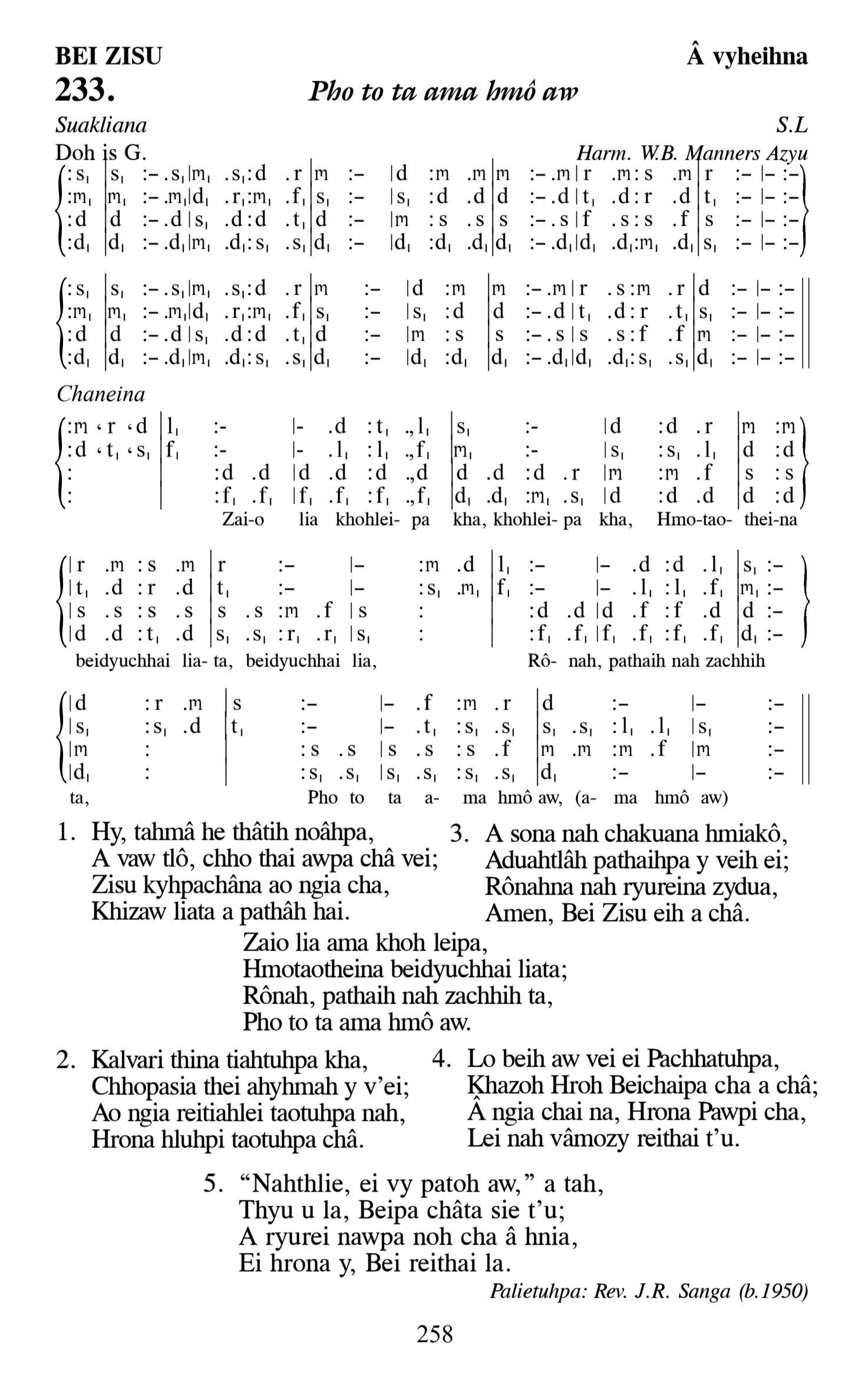 Hymn 233, “Pho to ta ama hmô aw”, Edition 13