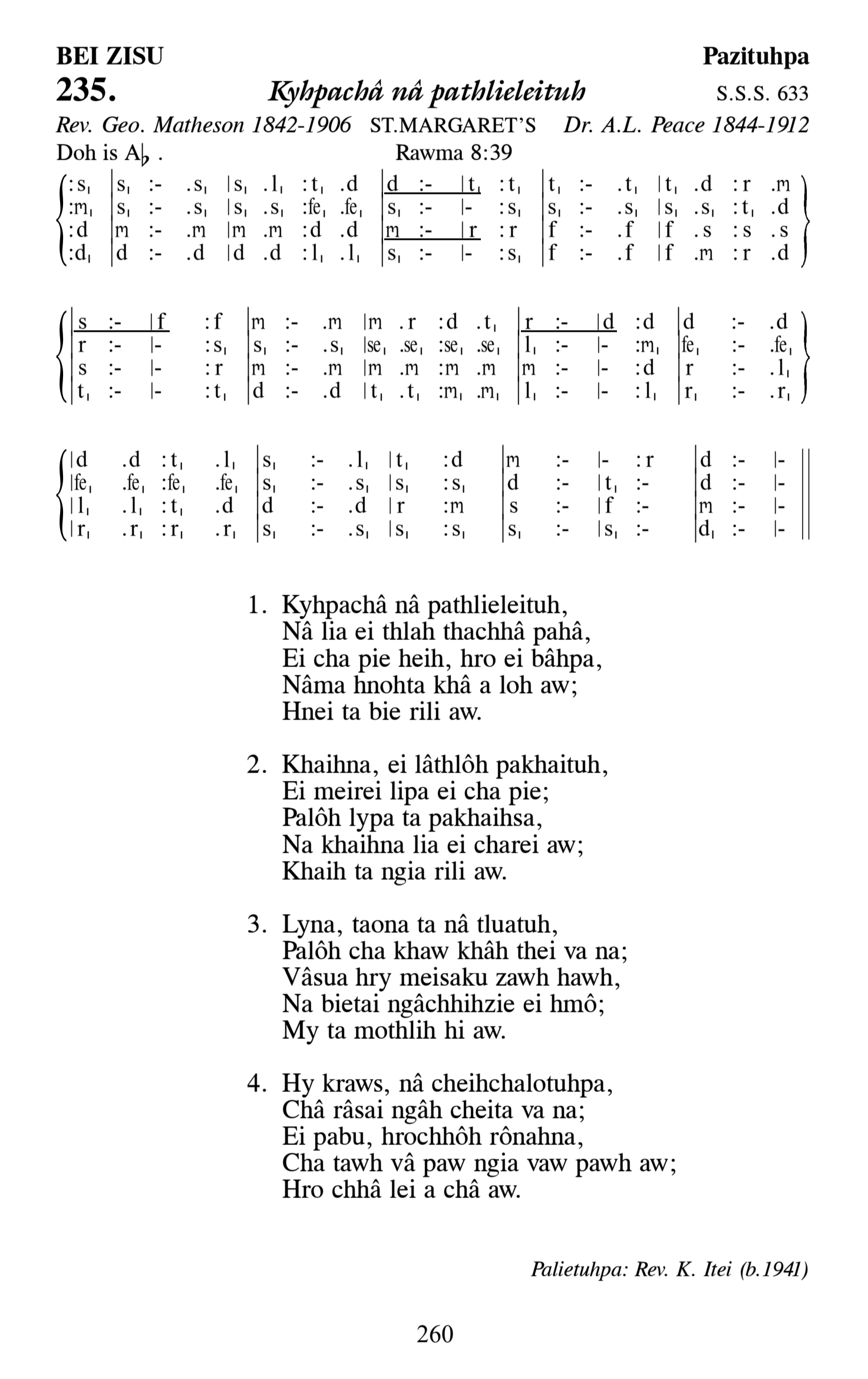 Hymn 235, “Kyhpachâ nâ pathlieleituh”, Edition 13