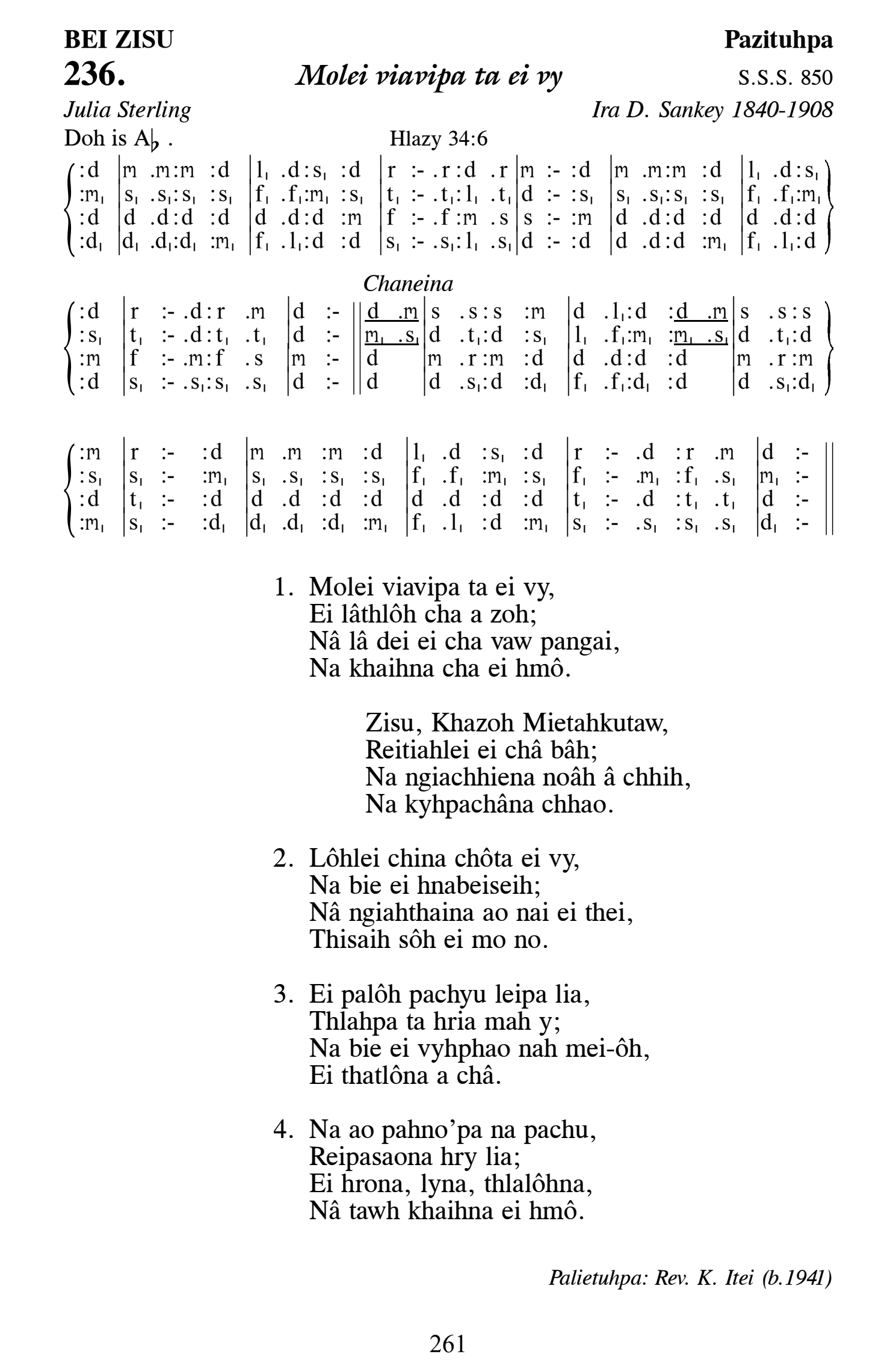 Hymn 236, “Molei viavipa ta ei vy”, Edition 13