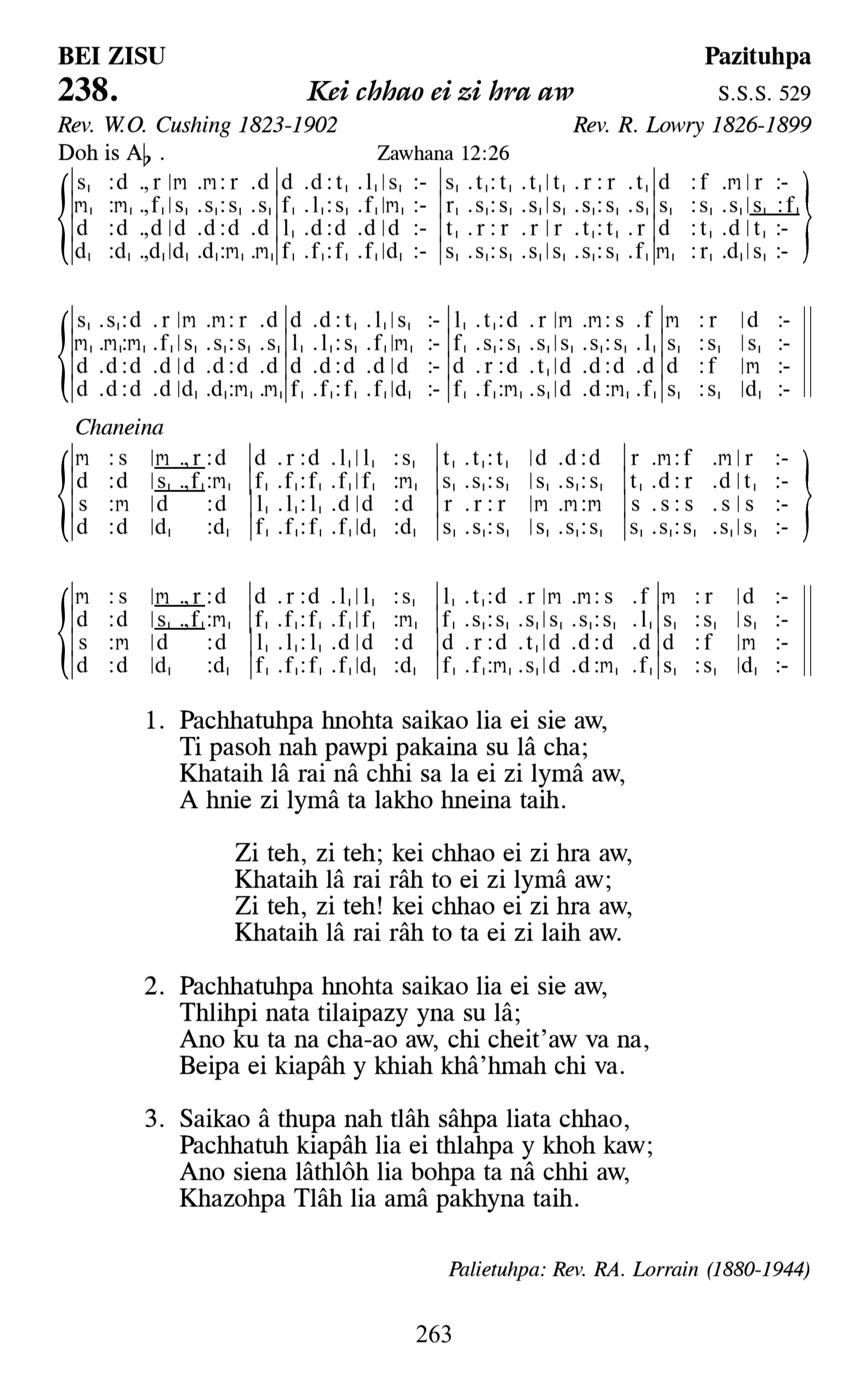 Hymn 238, “Kei chhao ei zi hra aw”, Edition 13