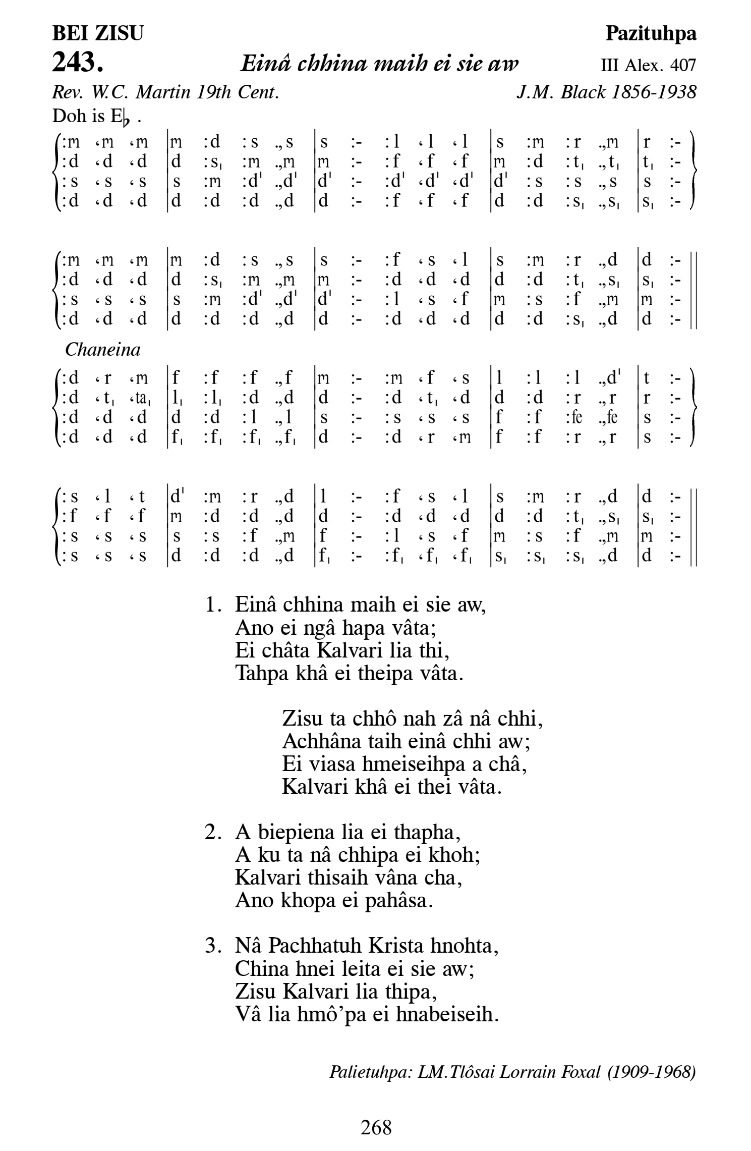 Hymn 243, “Einâ chhina maih ei sie aw”, Edition 13