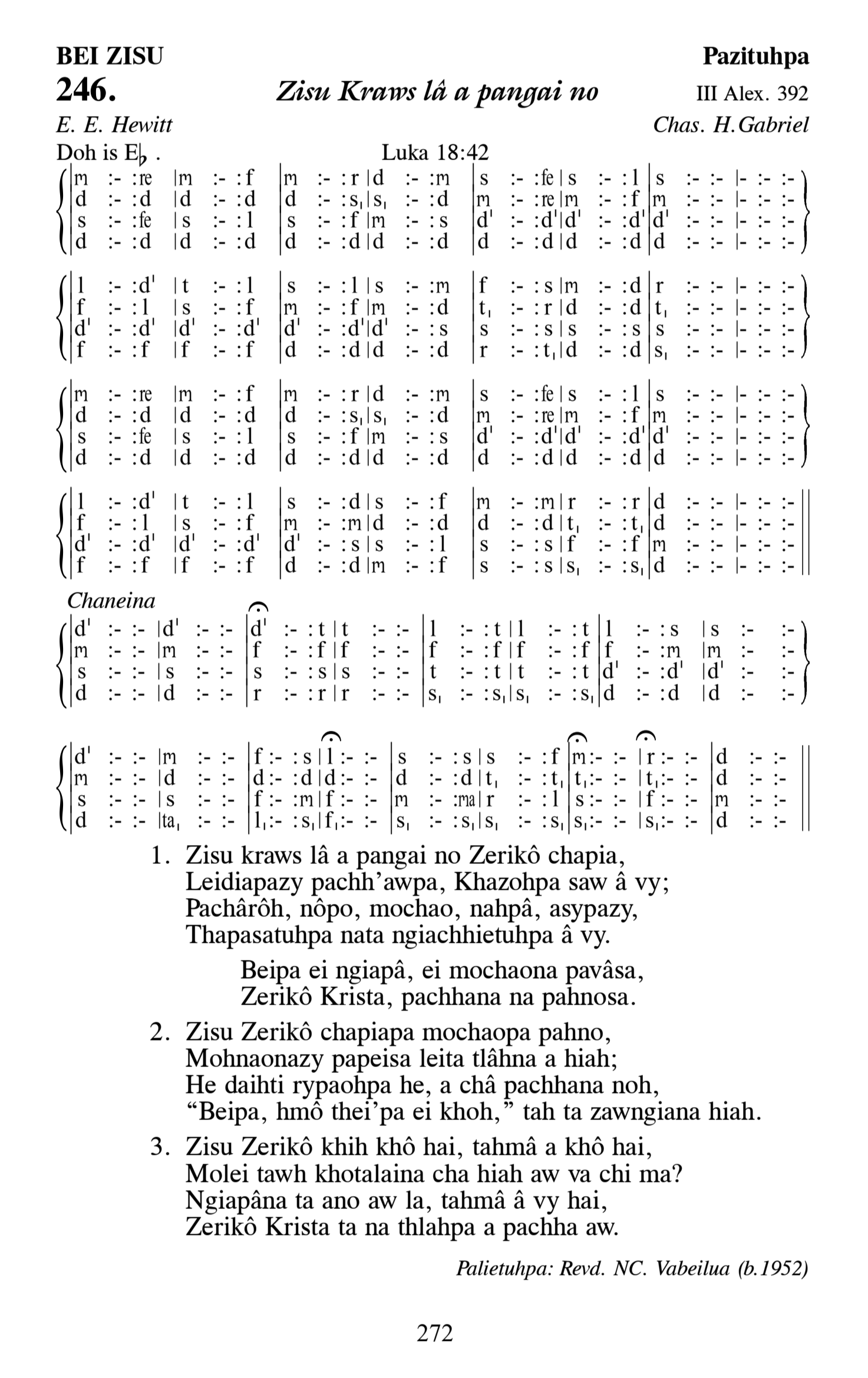 Hymn 246, “Zisu Kraws lâ a pangai no”, Edition 13