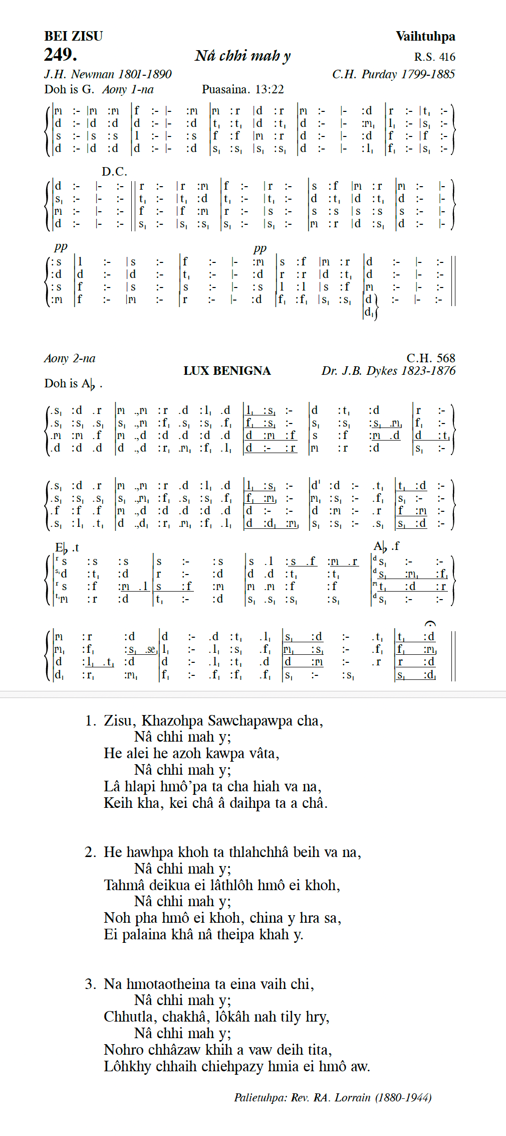 Hymn 249, “Nâ chhi mah y”, Edition 13
