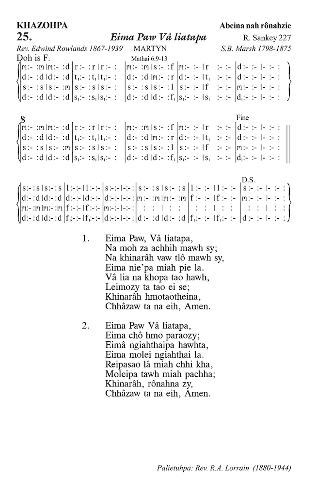Hymn 25, “Eima Paw Vâ liatapa”, Edition 13