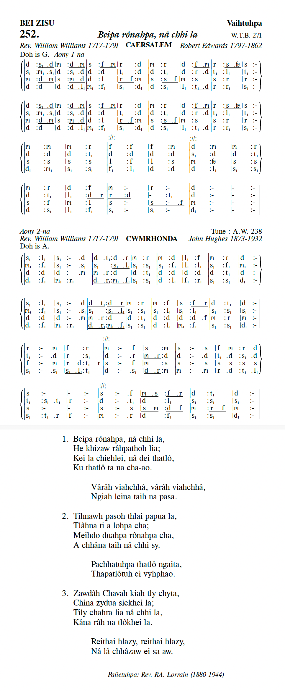 Hymn 252, “Beipa rônahpa, nâ chhi la”, Edition 13