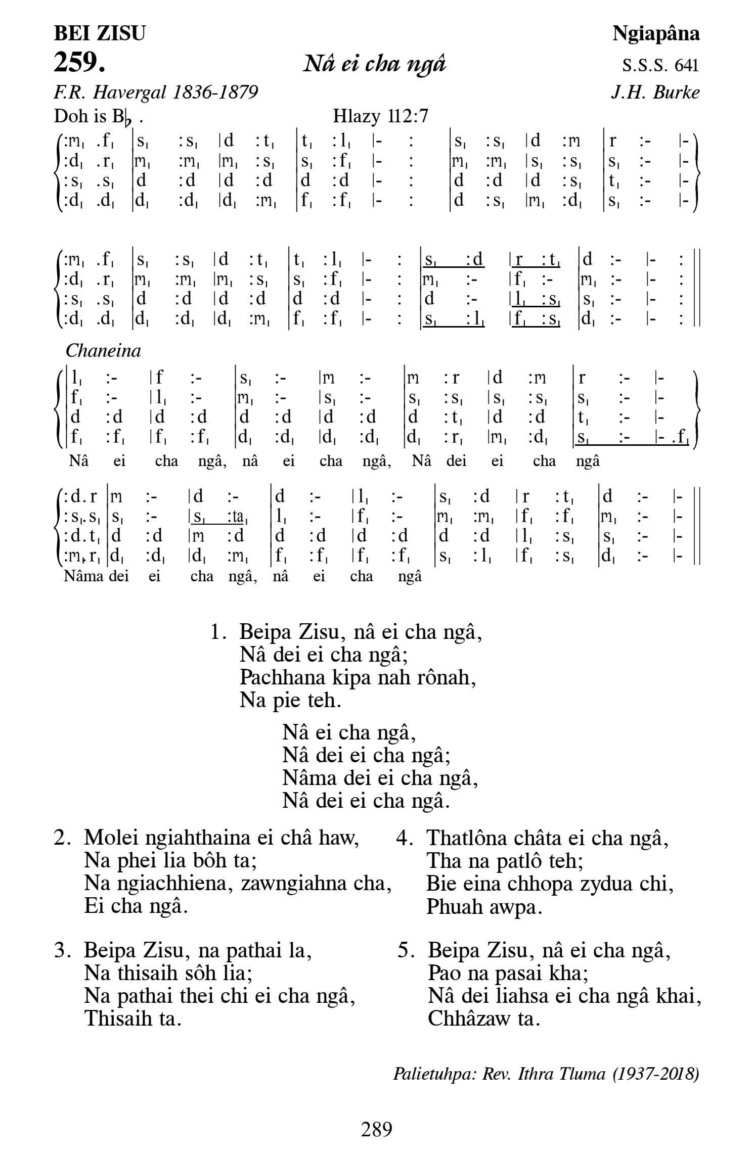 Hymn 259, “Nâ ei cha ngâ”, Edition 13