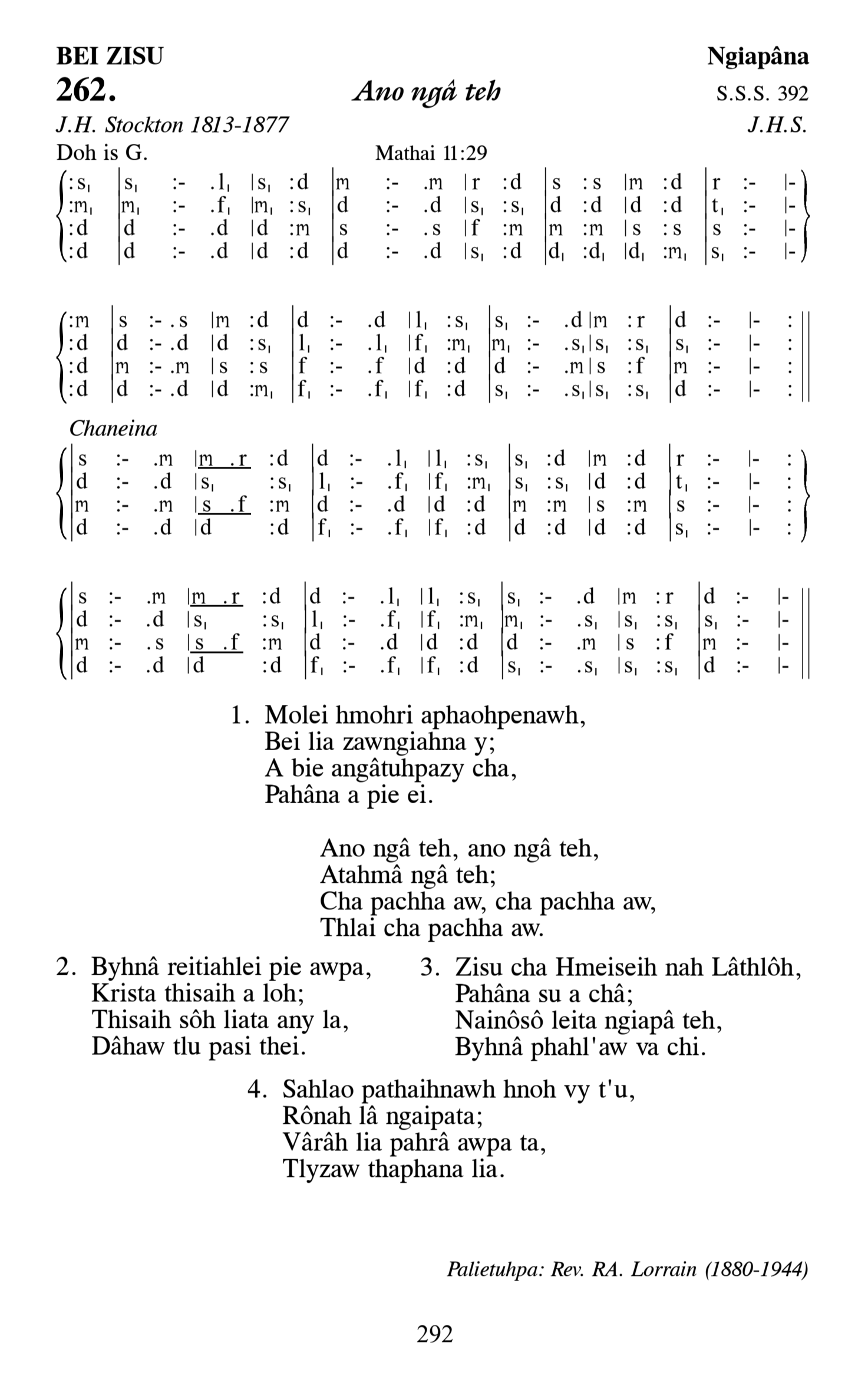 Hymn 262, “Ano ngâ teh”, Edition 13