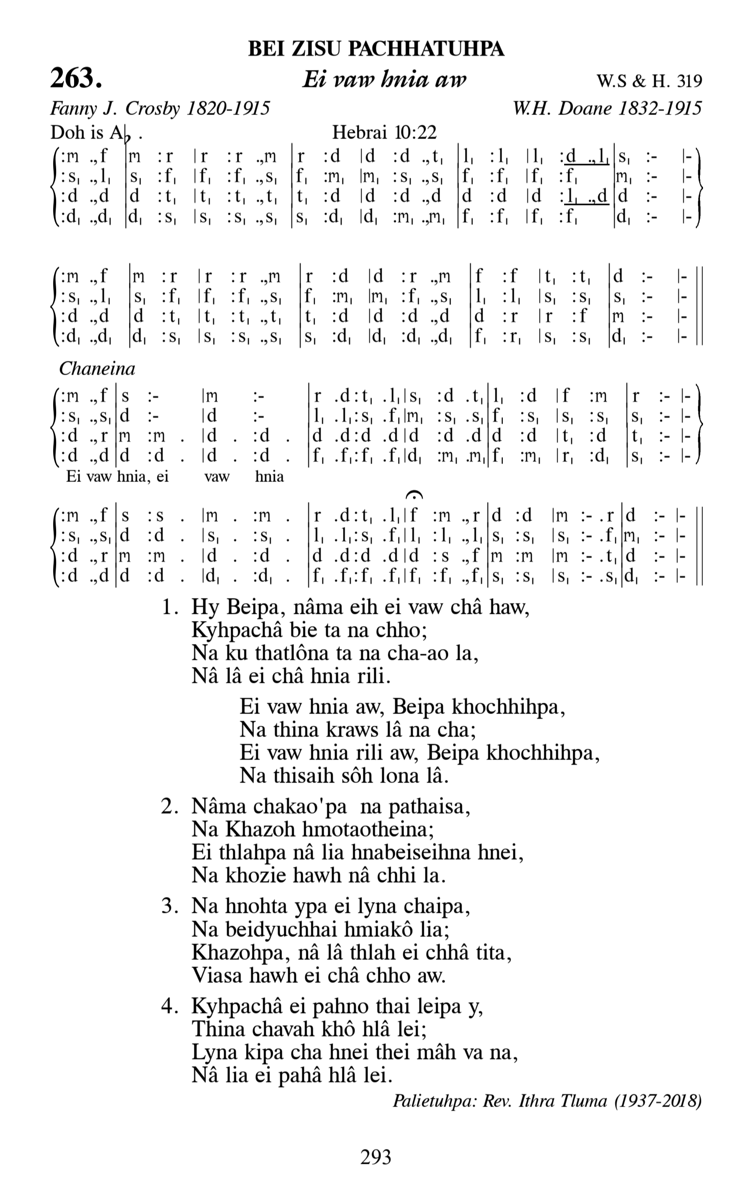 Hymn 263, “Ei vaw hnia aw”, Edition 13