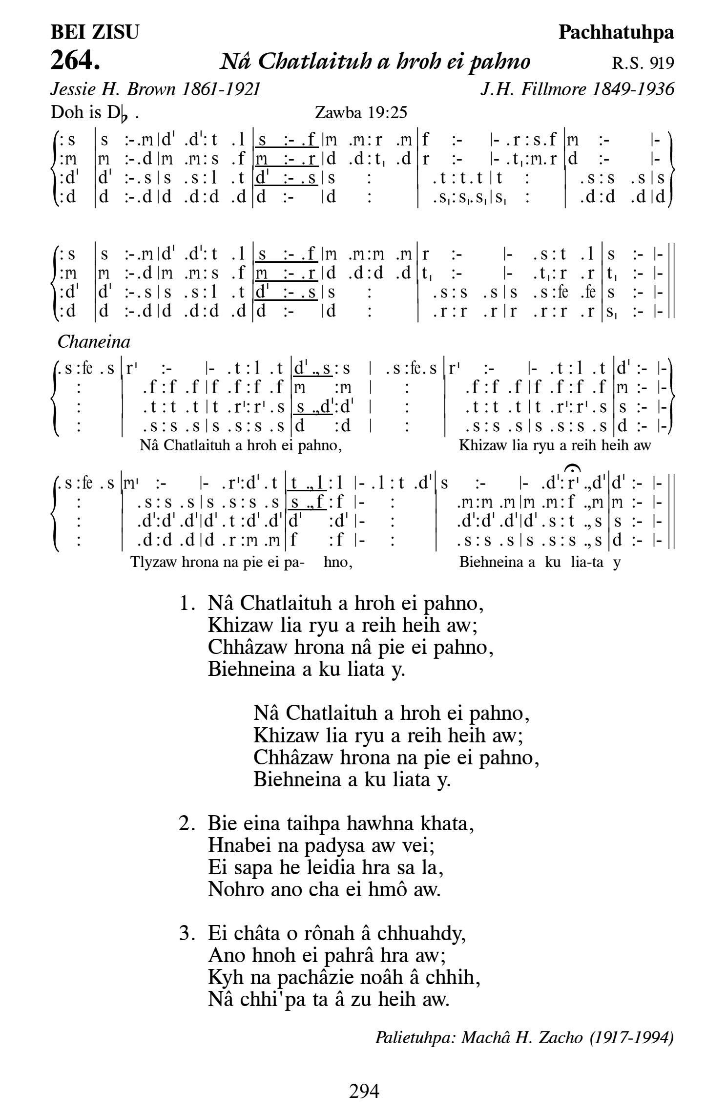 Hymn 264, “Nâ Chatlaituh a hroh ei pahno”, Edition 13