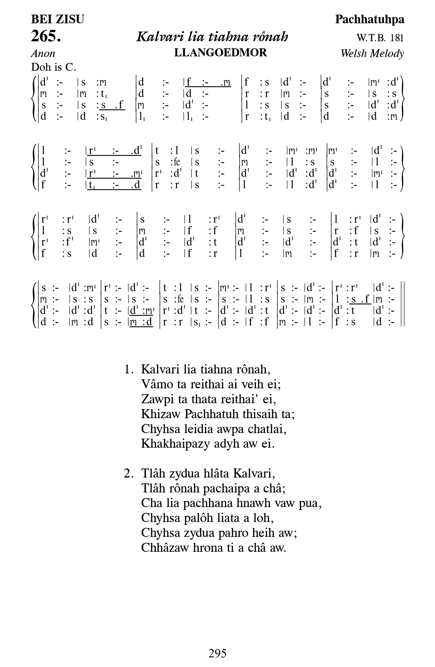 Hymn 265, “Kalvari lia tiahna rônah”, Edition 13