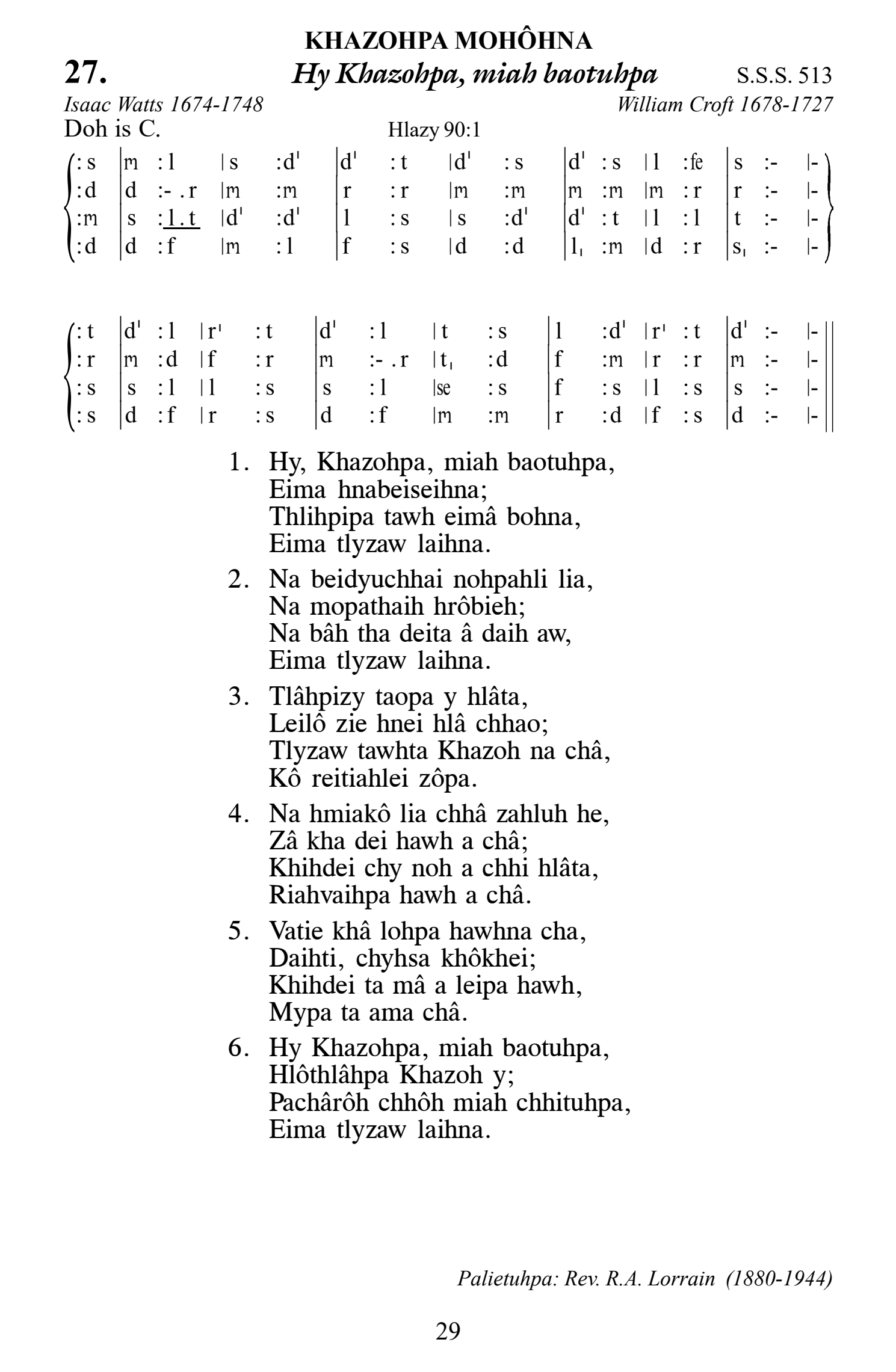 Hymn 27, “Hy Khazohpa, miah baotuhpa”, Edition 13