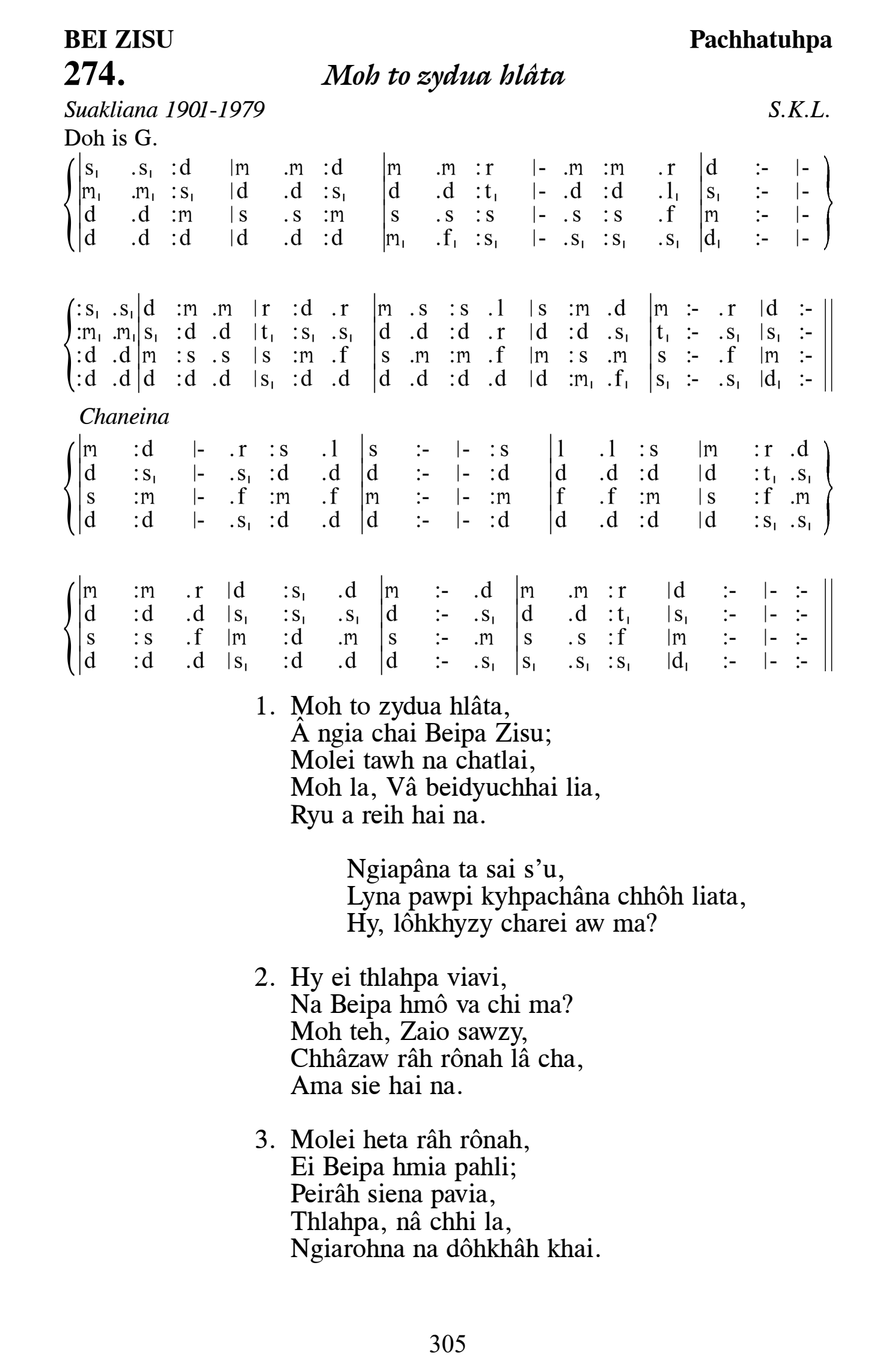 Hymn 274, “Moh to zydua hlâta”, Edition 13