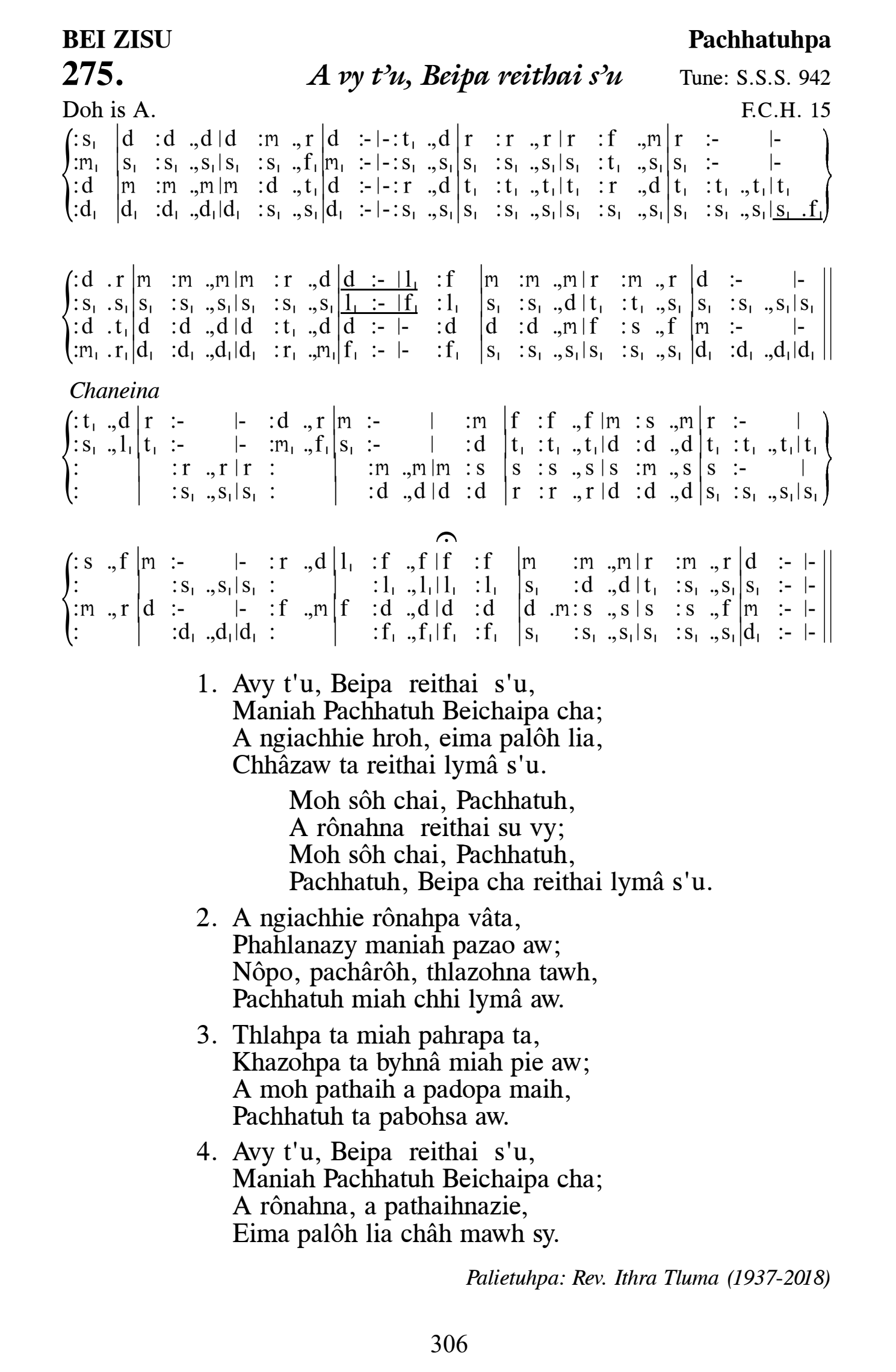 Hymn 275, “A vy t'u, Beipa reithai s'u”, Edition 13