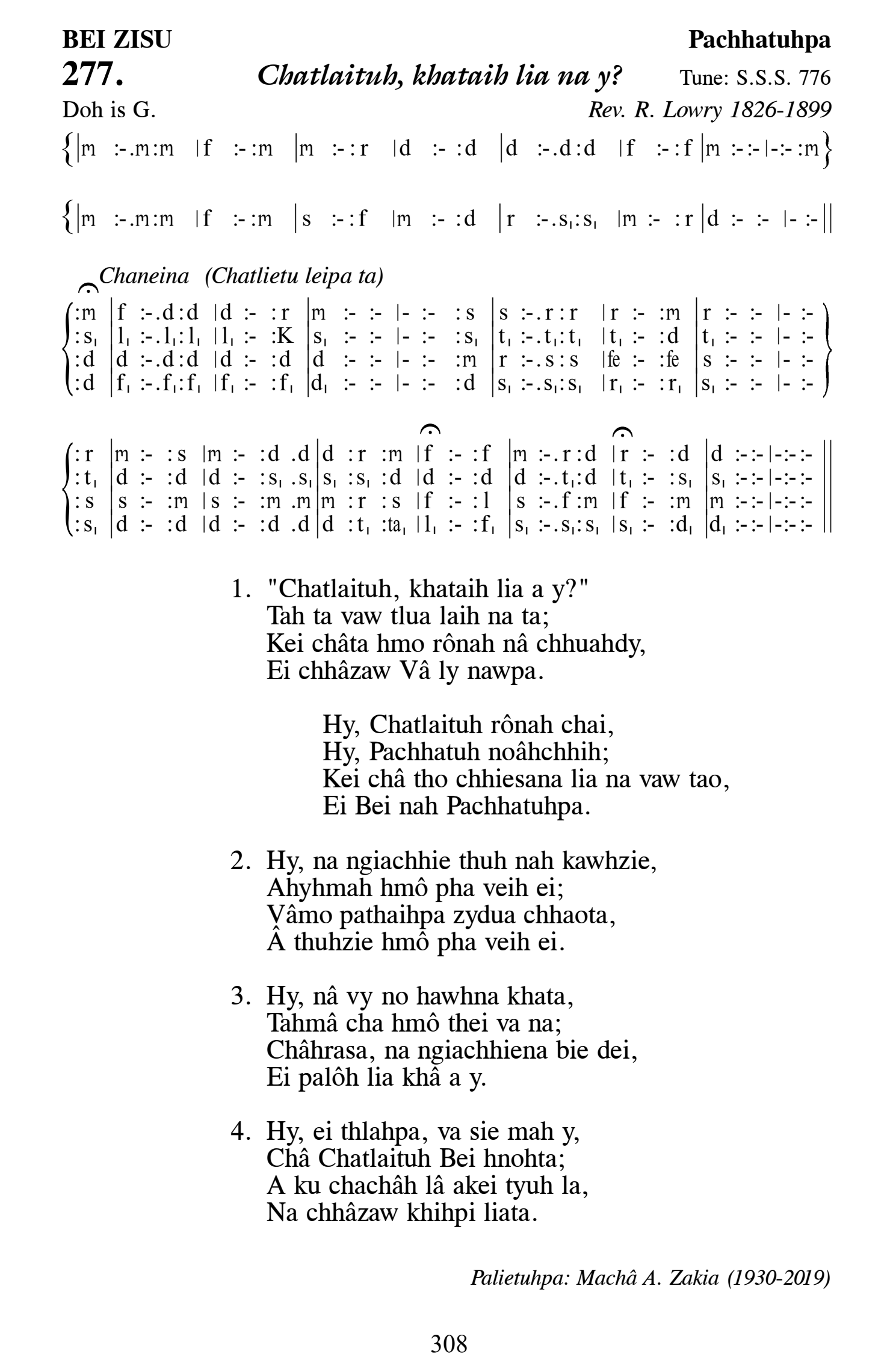 Hymn 277, “Chatlaituh, khataih lia na y?”, Edition 13