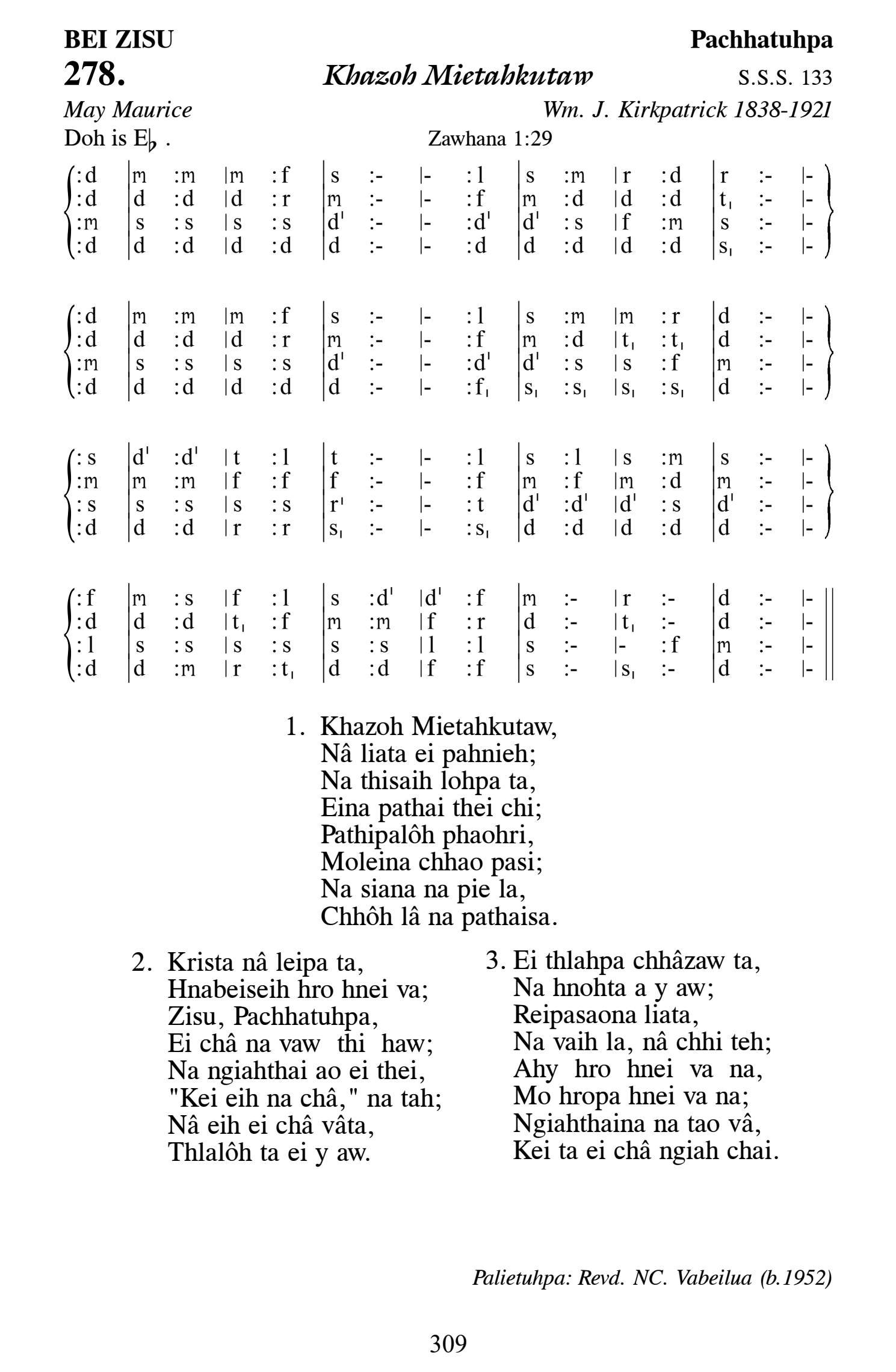 Hymn 278, “Khazoh Mietahkutaw”, Edition 13