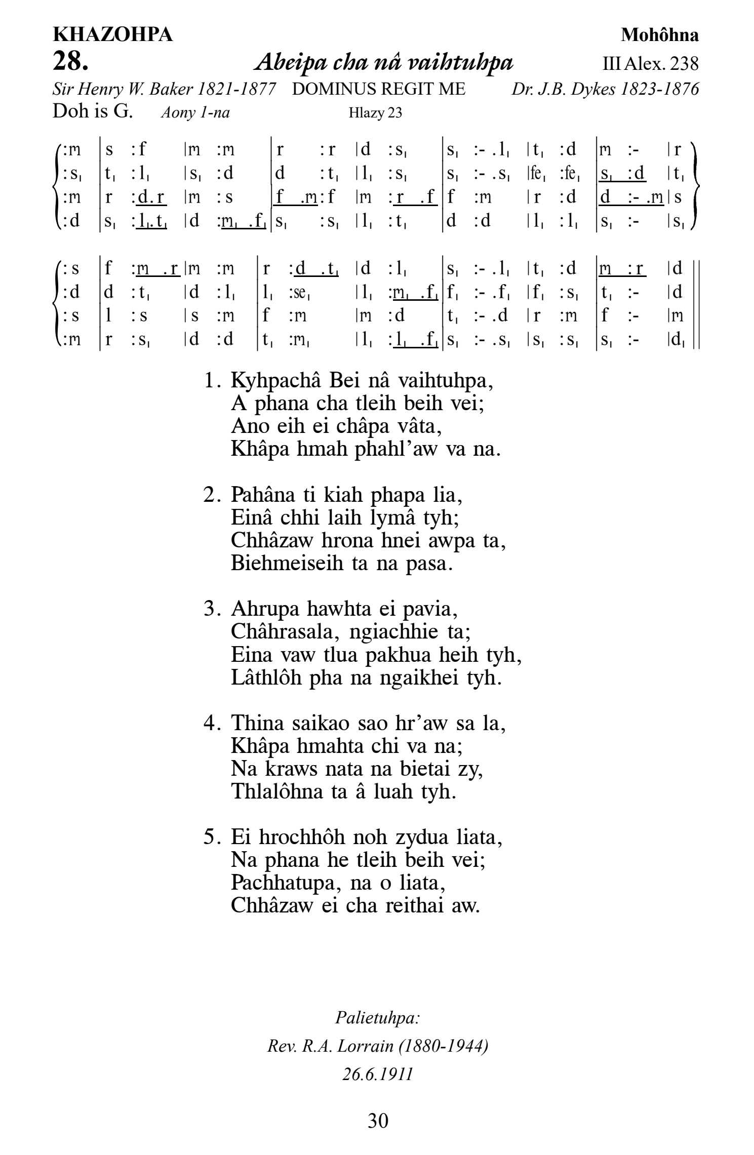 Hymn 28, “Abeipa cha nâ vaihtuhpa”, Edition 13
