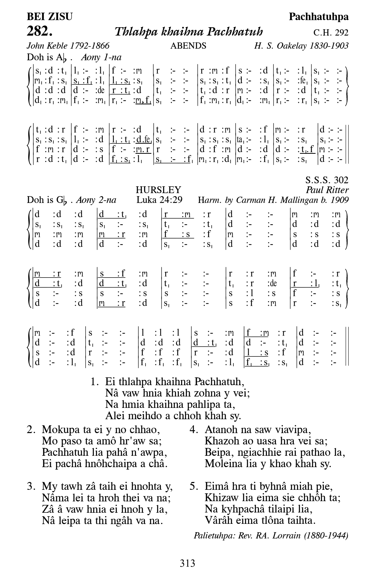 Hymn 282, “Thlahpa khaihna Pachhatuh”, Edition 13